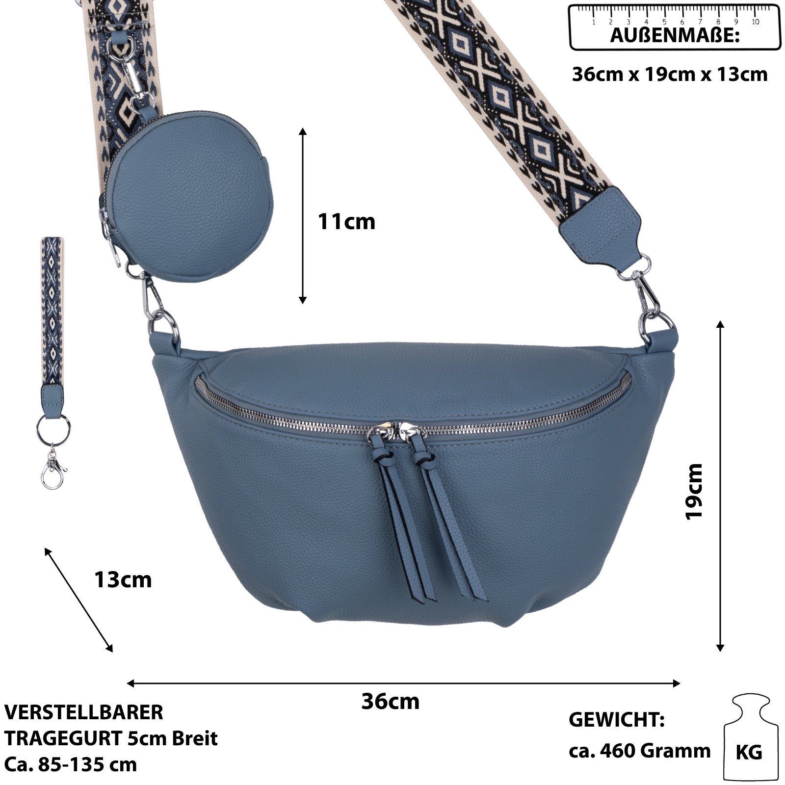 BLUE als Kunstleder Hüfttasche EAAKIE Crossbody-Bag CrossOver, tragbar Gürteltasche Umhängetasche Bauchtasche Umhängetasche Schultertasche, Italy-D,