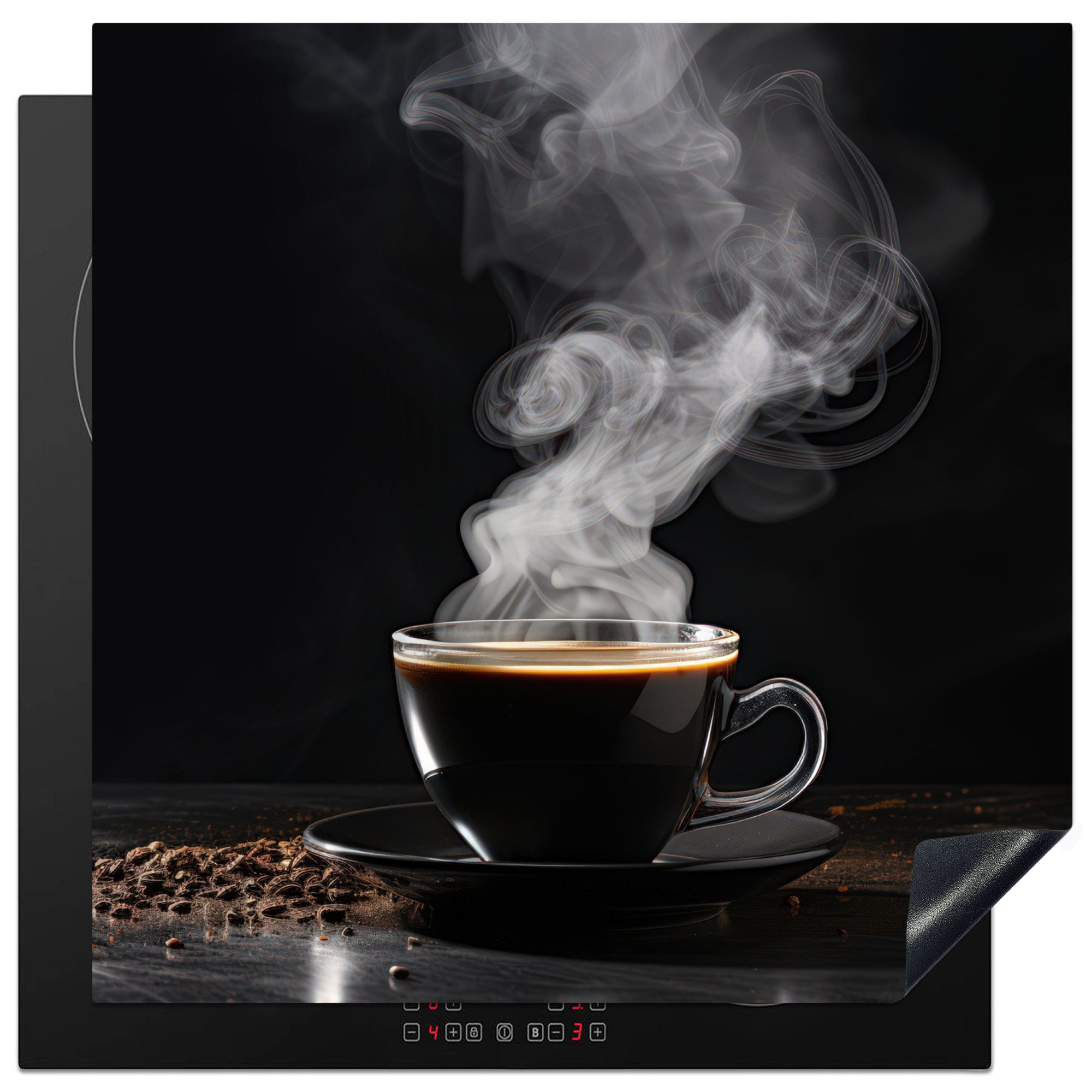 MuchoWow Herd-Abdeckplatte Schwarz - Kaffee, Vinyl, (1 tlg), Cerankochfeld Abdeckung, Herd Abdeckplatten Vinyl, 58x59 cm