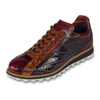 Lorenzi Herren Leder-Sneaker mit Reptilprägung, braun / rot Кроссовки Handgefertigt in Italien