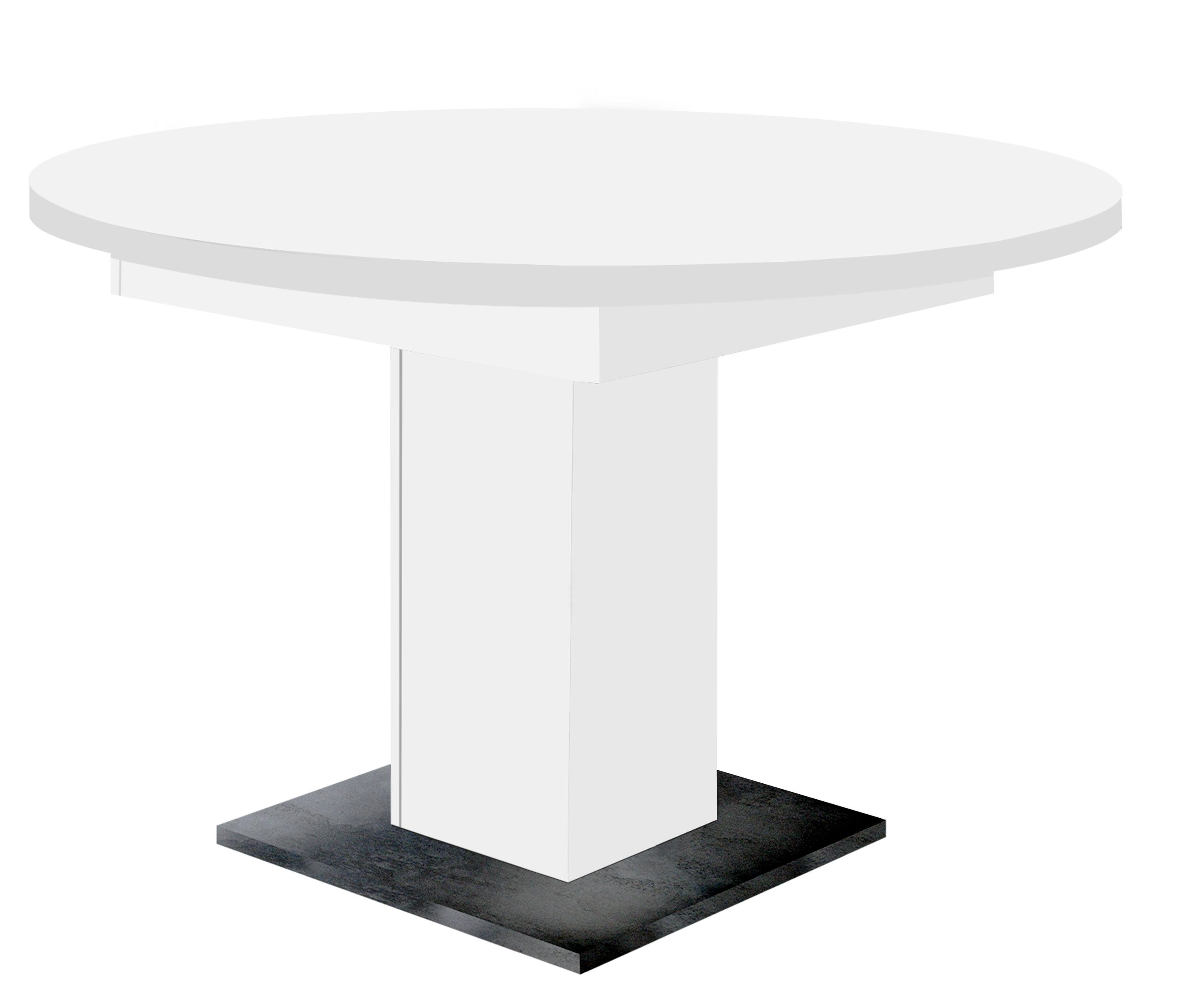 Mäusbacher Kulissentisch rund ausziehbar bis 144cm, weiss / schwarzstahl - 104/144x76 (D/BxH)