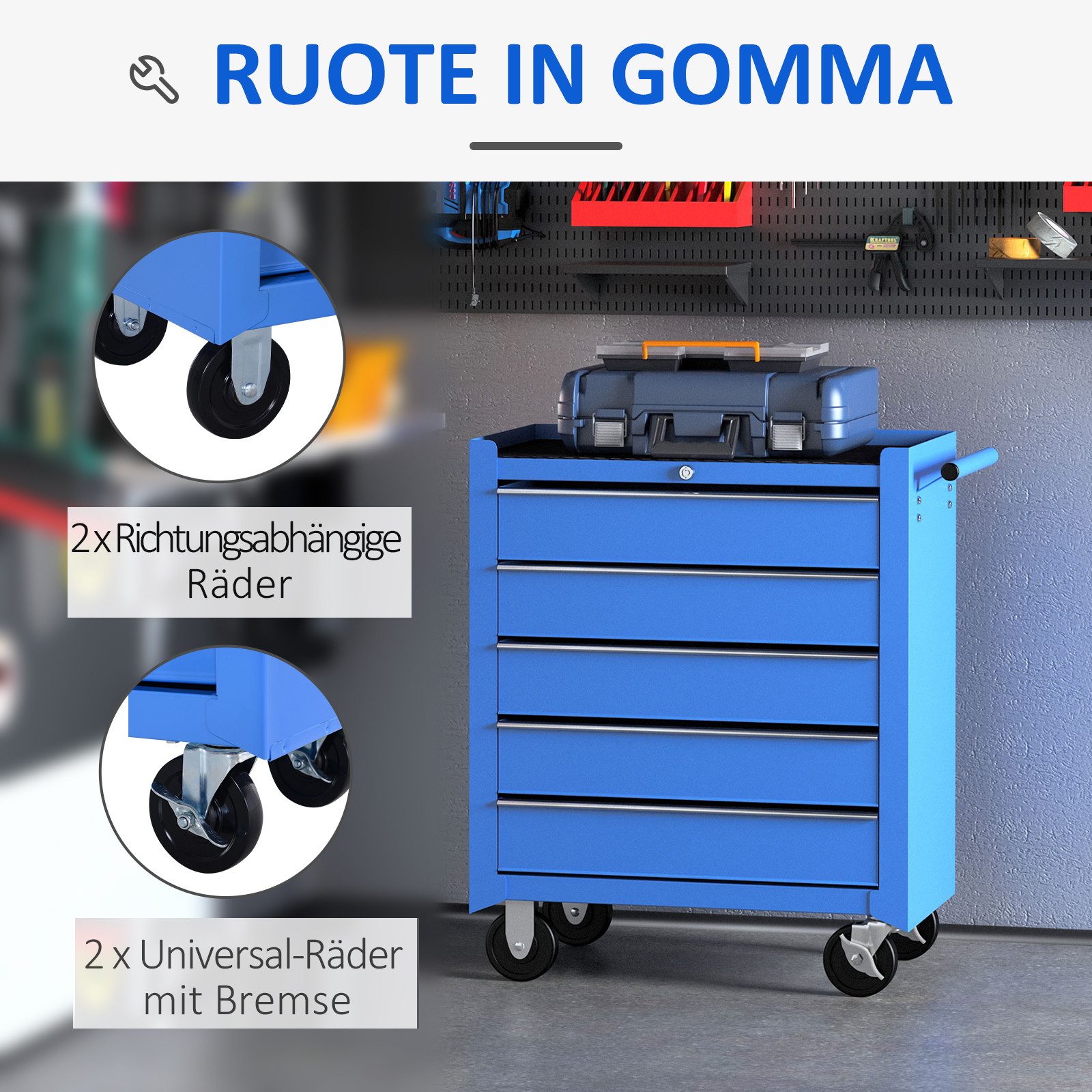 FELIXLEO Werkstattwagen Werkstattwagen 5 Schubladen rollbar Rot, (1-tlg) – Bild 5 von 5