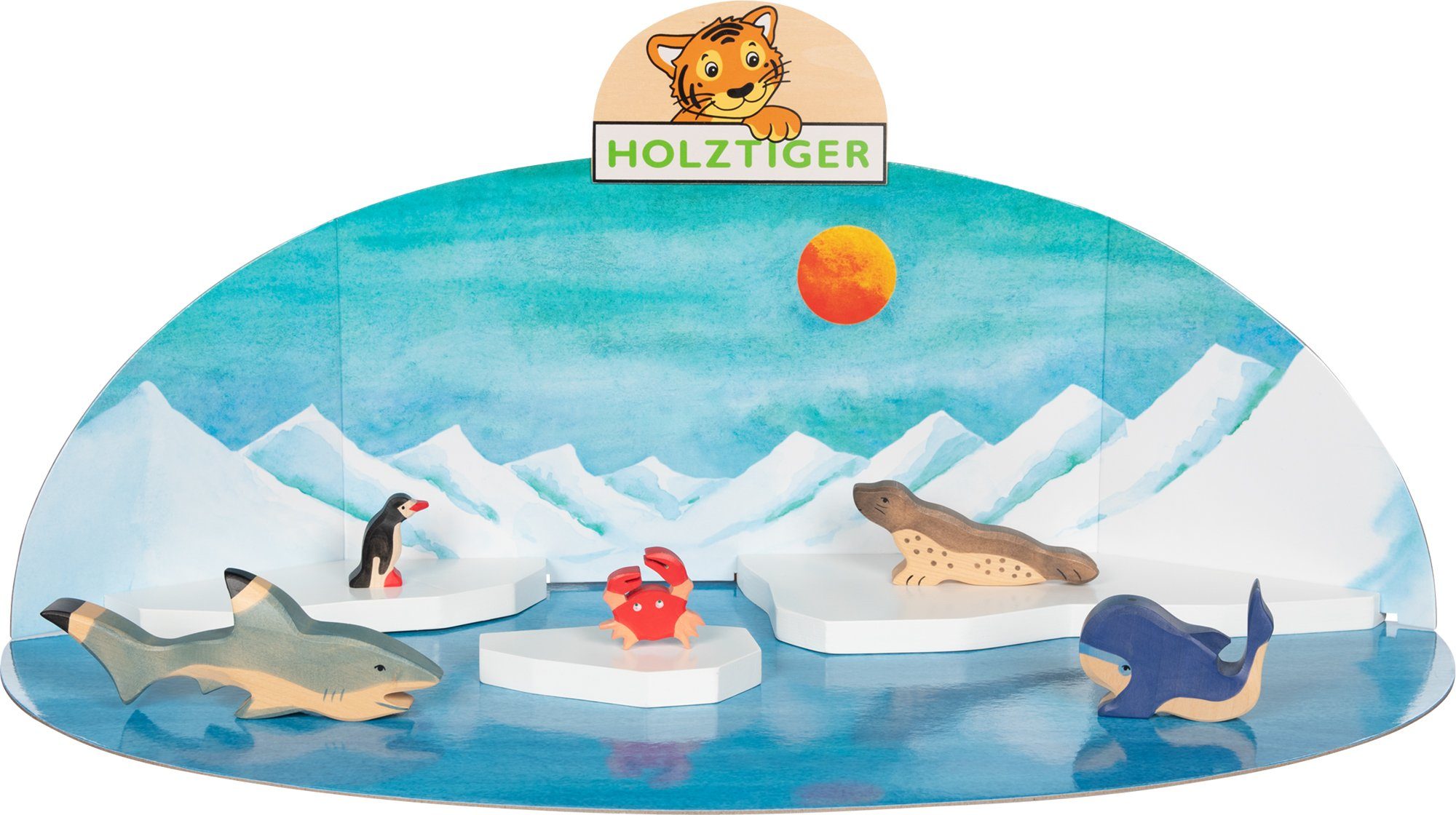 Holztiger Spielwelt Das große Holztiger Antarktis-Set: 5 Figuren und Spielwelt Wasserwelt, (6-tlg), aus Ahornholz, inklusive Spielwelt