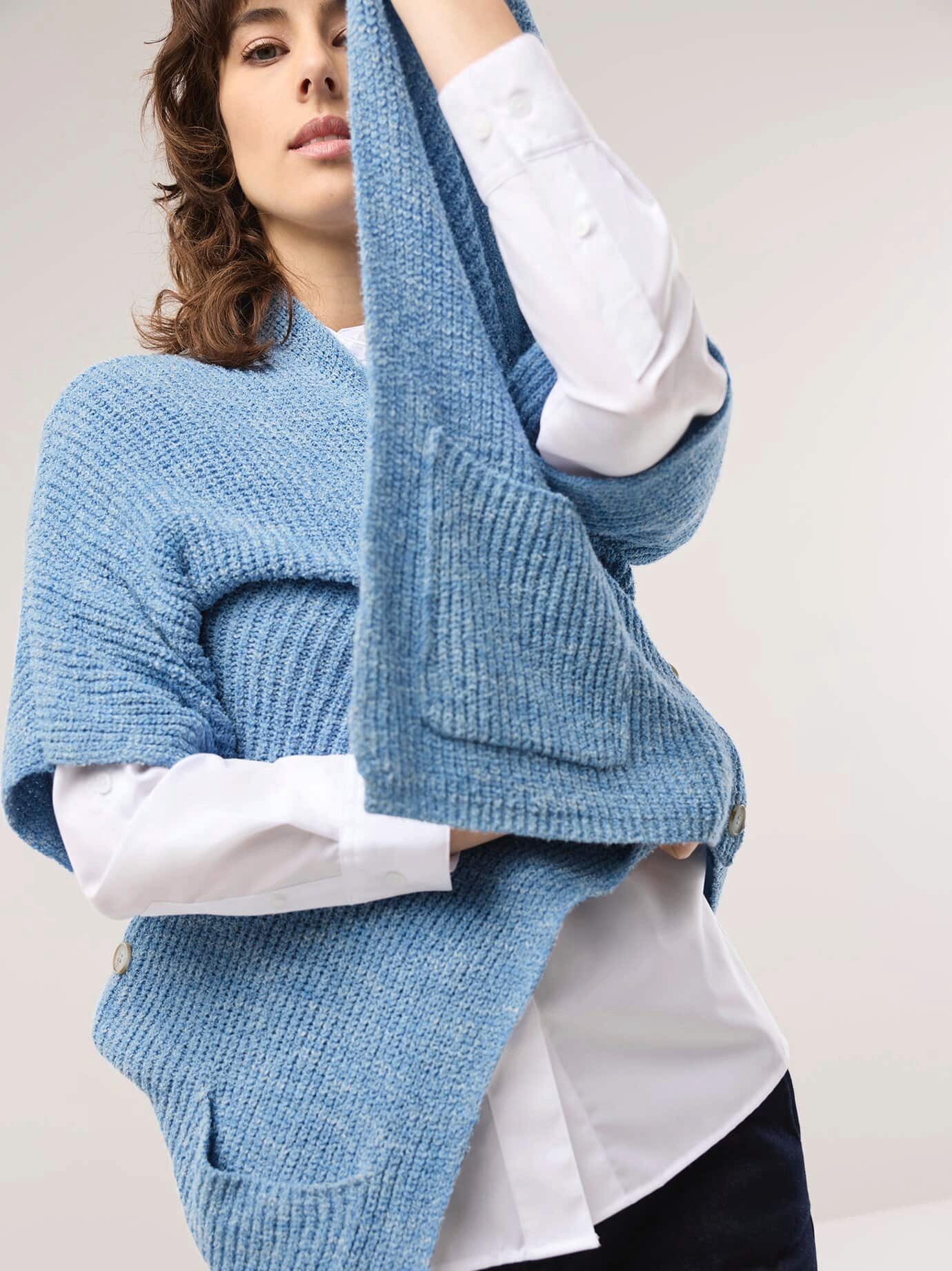 Walbusch Longweste Damen Longstrickweste mit Kimonoärmeln pflegeleicht V-Ausschnitt, 2 aufgesetzte Taschen, italienisches Garn, meliert