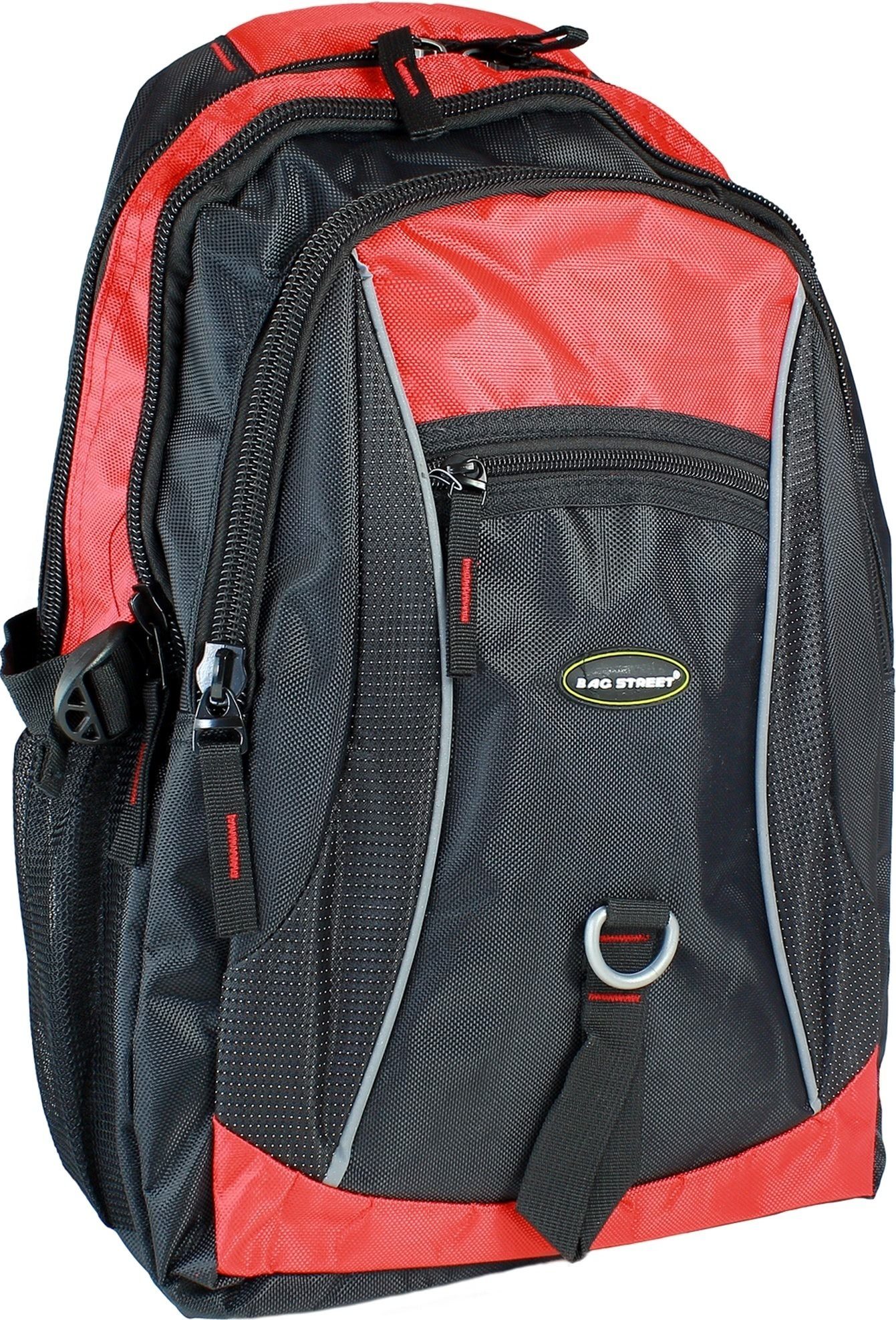 BAG STREET Freizeitrucksack Bag Street Sportrucksack Nylon schwarz, Damen, Jugend Sportrucksack, Freizeitrucksack Nylon, schwarz/rot 45cm