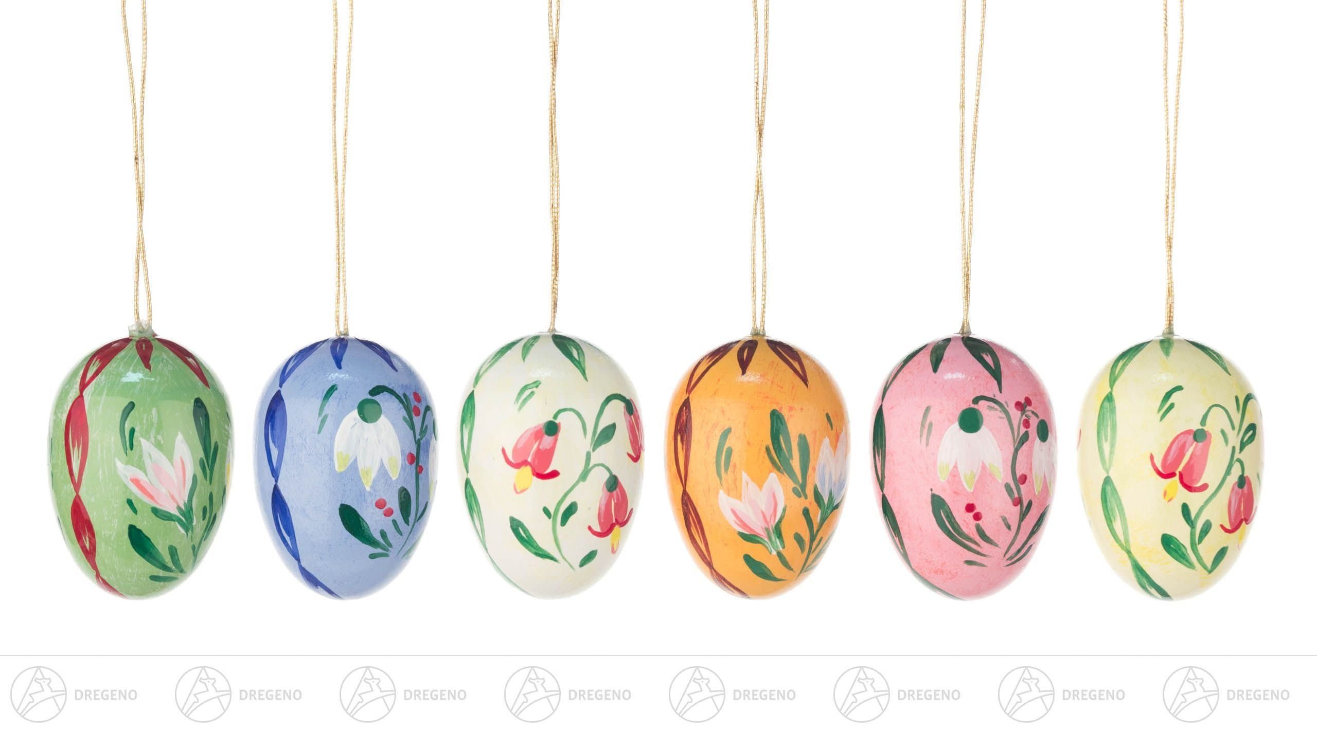 Dregeno Erzgebirge Osterei Ostern & Frühjahr Behang Ostereier (6) Höhe ca 3,5 cm NEU