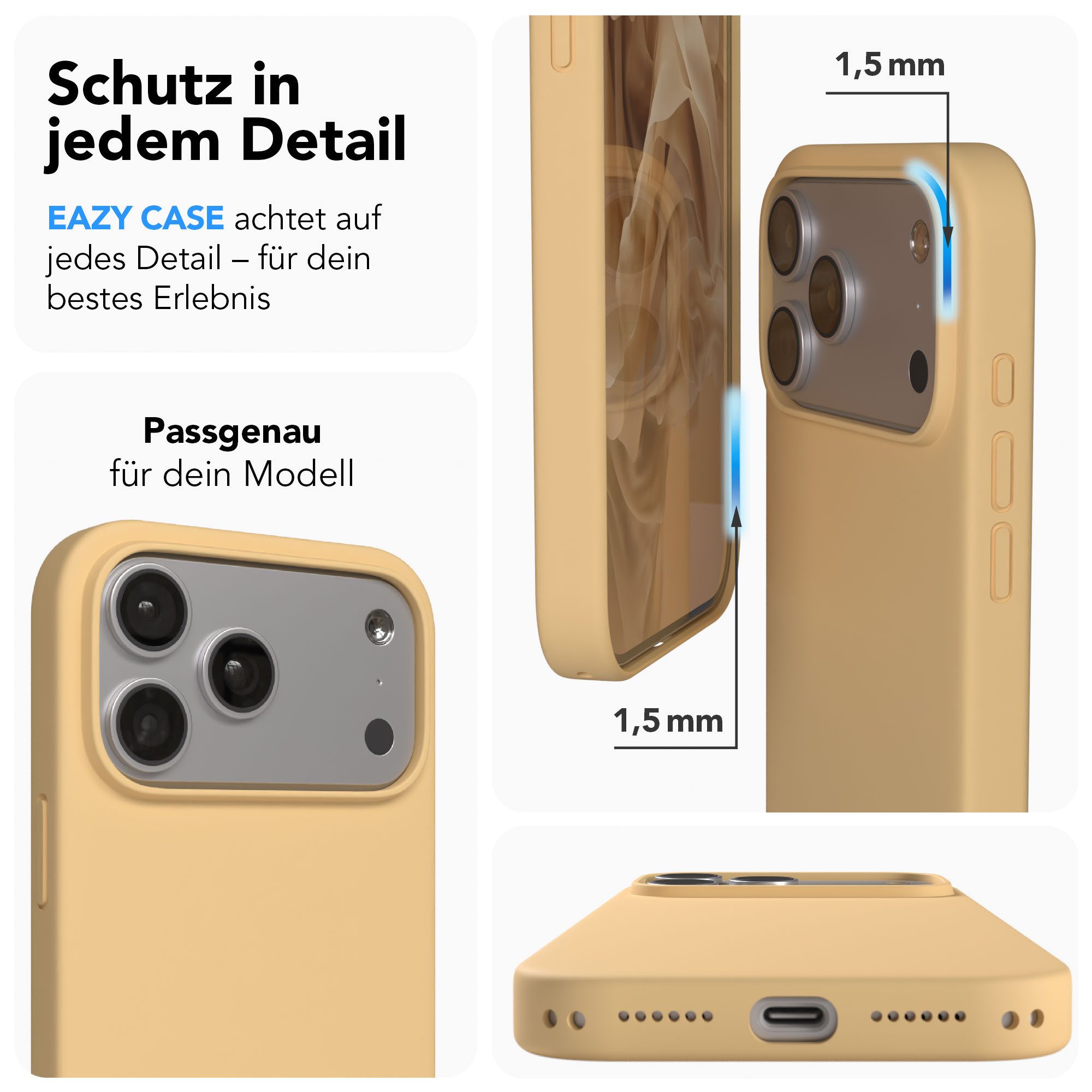 EAZY CASE Handyhülle für Apple iPhone 17 Pro Max Hülle Silikon 6,9 Zoll, Slimcover Handy Softcase Silikon Schutzhülle mit Kameraschutz Beige