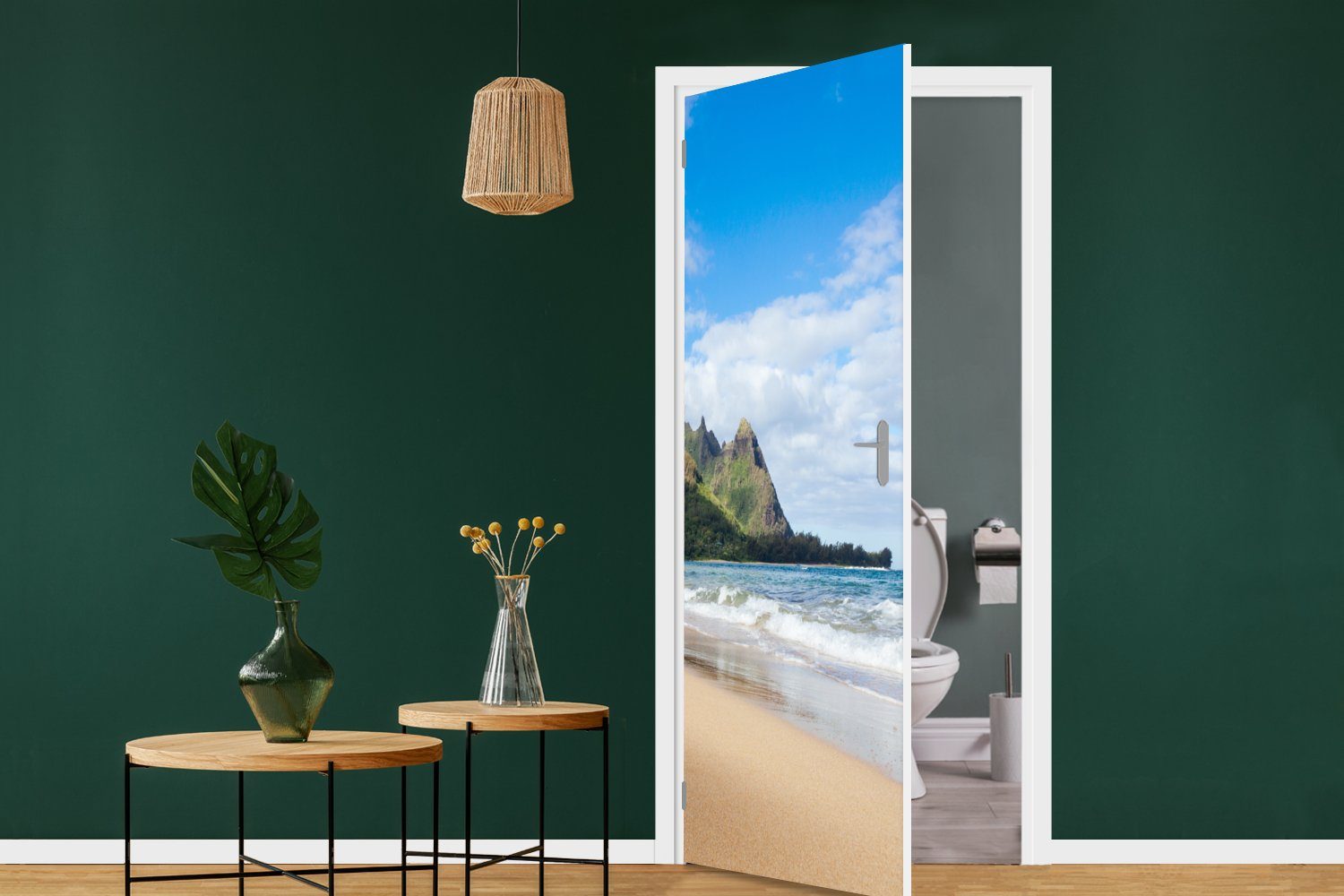 MuchoWow Türtapete Strand - Tür, Fototapete 75x205 cm Matt, (1 Hawaii, - für bedruckt, Türaufkleber, St), Tropisch