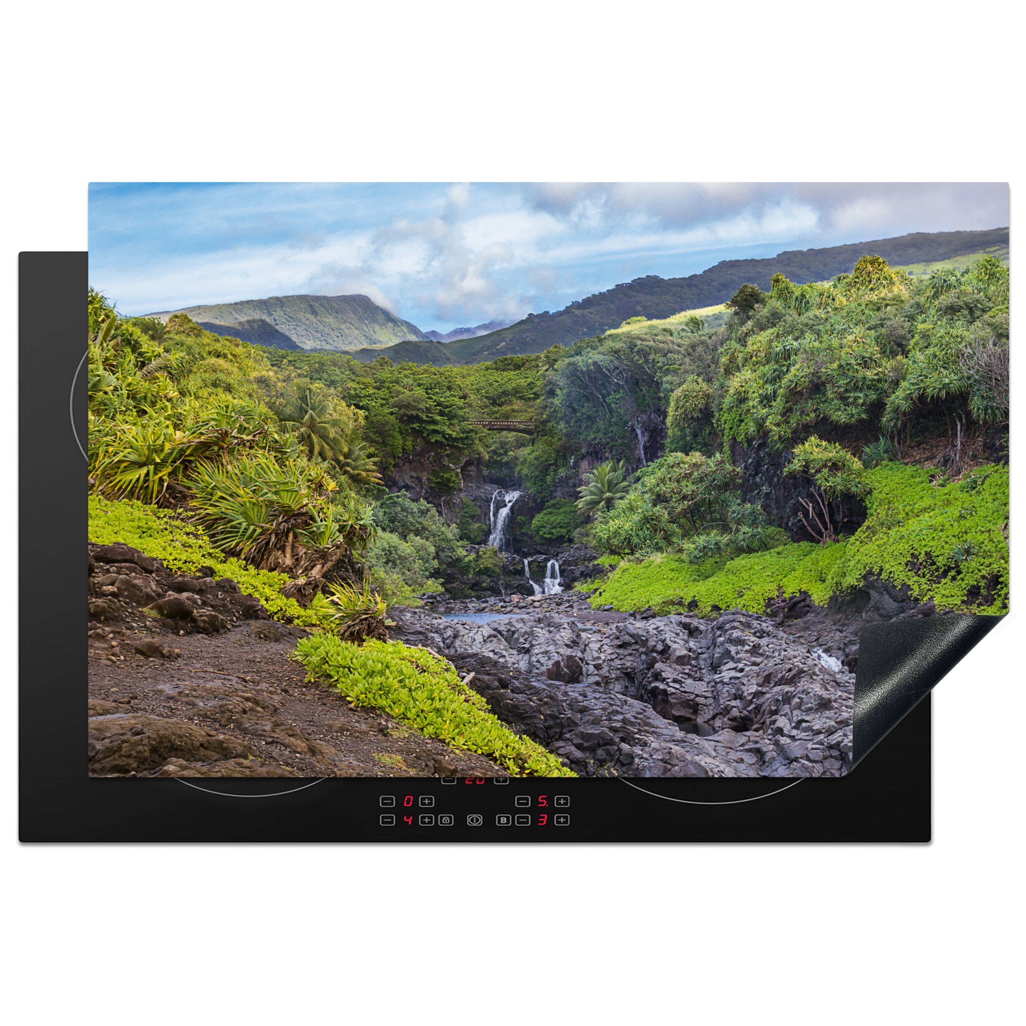MuchoWow Herdblende-/Abdeckplatte Wasserfälle auf dem Vulkan Haleakala, Vinyl, (1 tlg), 81x52 cm, Induktionskochfeld Schutz für die küche, Ceranfeldabdeckung