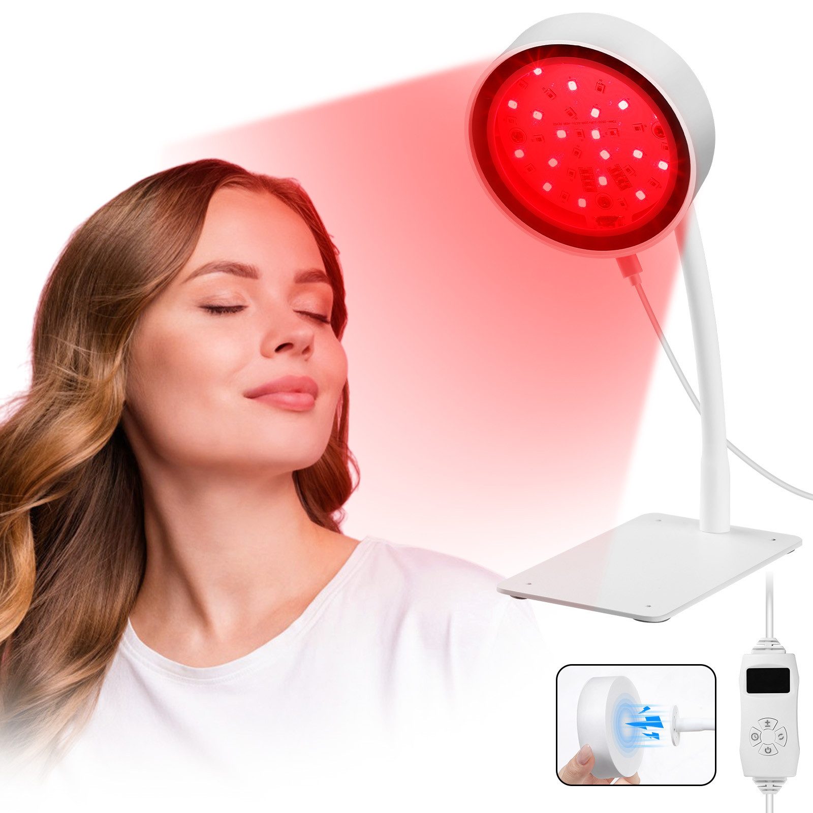 QUBEBU Tageslichtlampe Infrarotlampe 660&850nm Lichttherapielampe Rotlichtlampe Schreibtisch, 660 nm Rot & 850 nm Infrarot, LED fest integriert, Medizinprodukt zur Anwendung bei Erkältung und Muskelverspannung, Abnehmbarer Standfuß, mit 6-stufigem Timer, 3 Modes