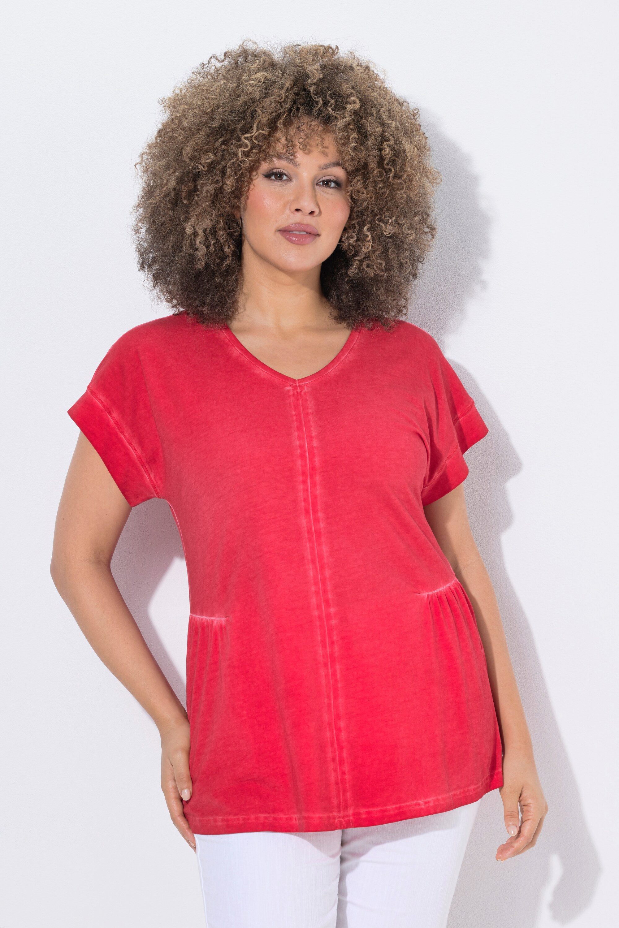 Ulla Popken T-Shirt T-Shirt cold dyed Oversized V-Ausschnitt Halbarm