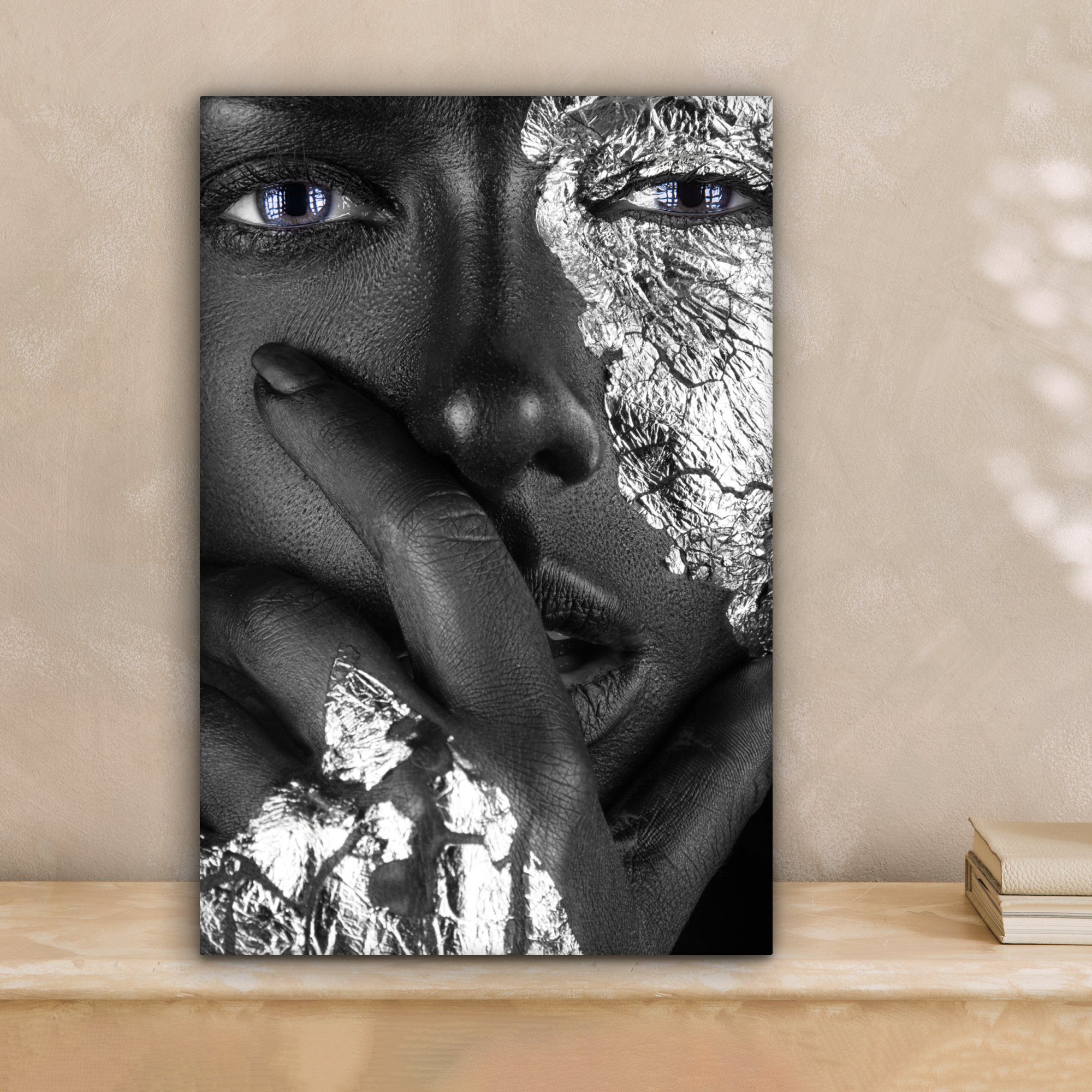 (1 bespannt Schwarz Leinwandbild Leinwandbild Weiblich Silber - Zackenaufhänger, St), - cm - 20x30 fertig Gemälde, OneMillionCanvasses® inkl. Blau,