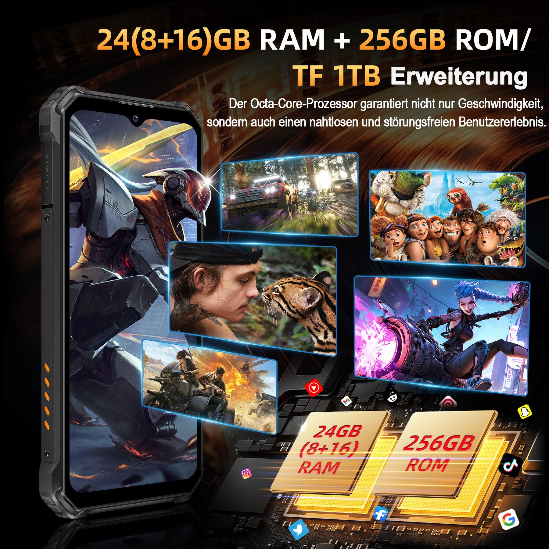 OUKITEL WP23 Plus Outdoor Smartphone (16,56 cm/6.52 Zoll, 256 GB Speicherplatz, 13 MP Kamera, 24+256GB, IP68/IP69K, 10600mAh, 4G Dual SIM, NFC, OTG, GPS)