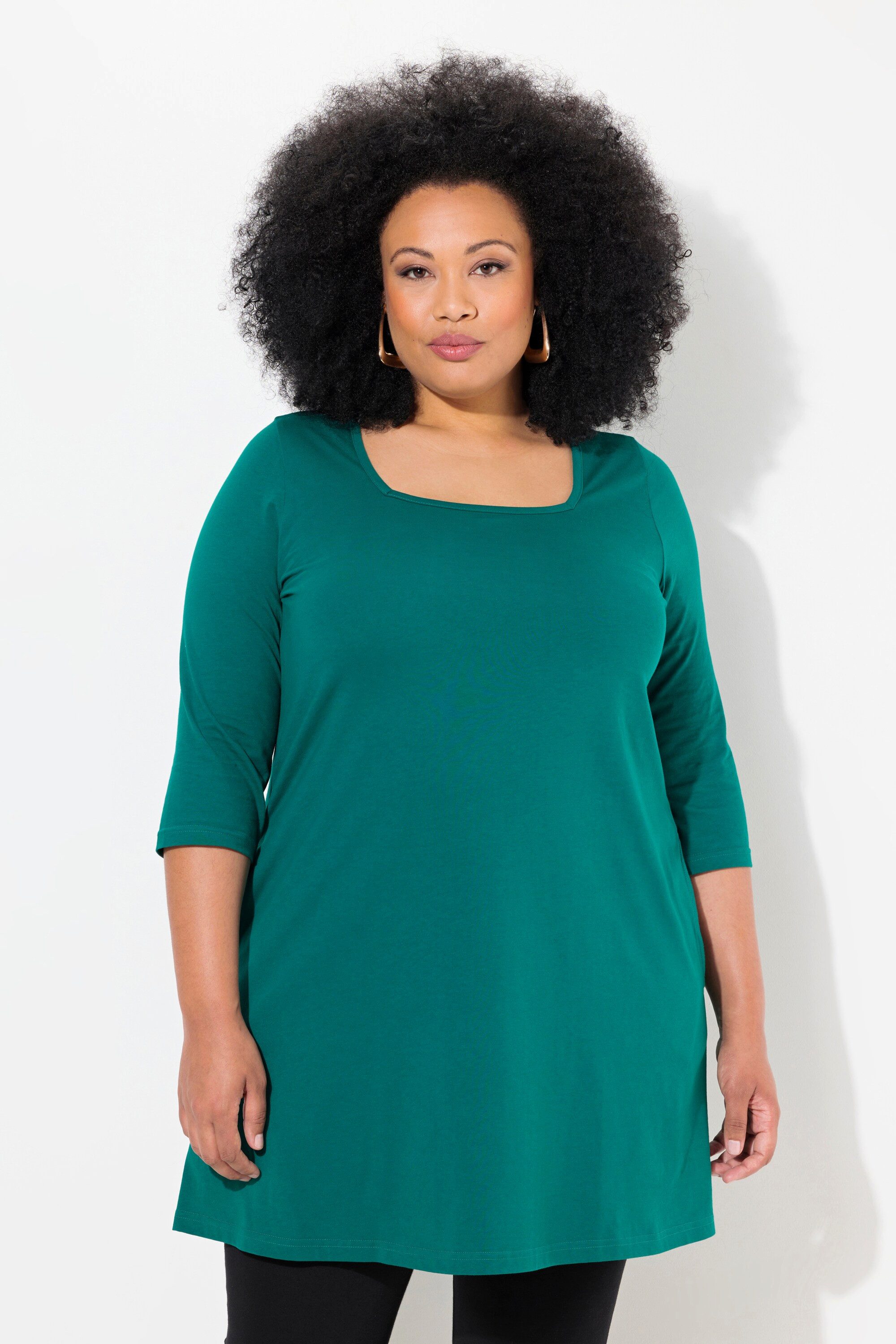 Ulla Popken Longshirt Longshirt A-Linie Carré-Ausschnitt günstig online kaufen