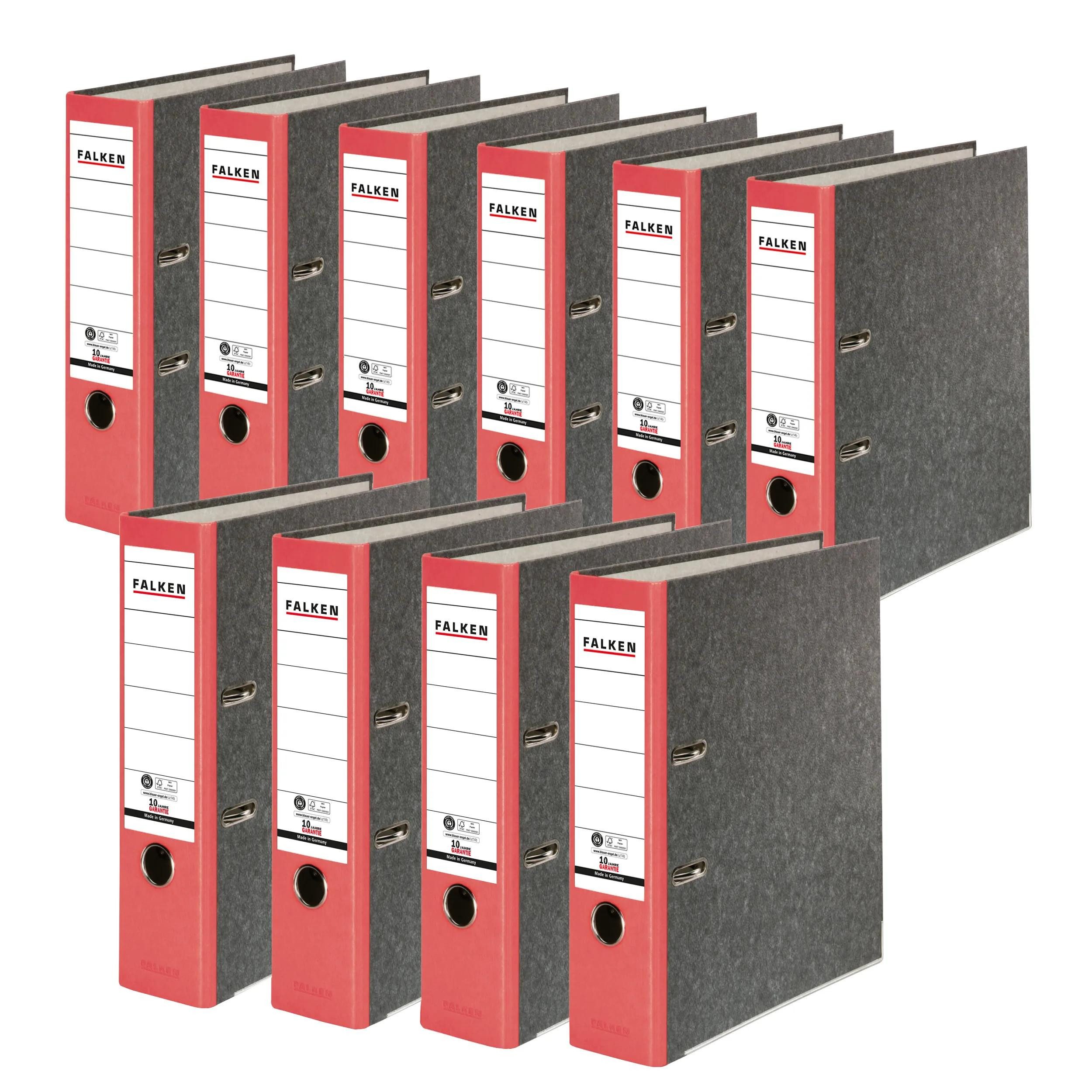 Falken Aktenordner 20x Ordner RC-Wolkenmarmor A4 farbiger Rücken 80mm rot 80024516F, Ordner Wolkenmarmor