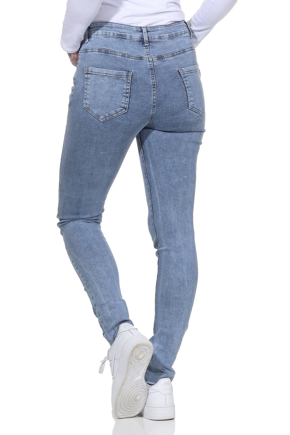 Aurela Damenmode 5-Pocket-Jeans Hellblau Damen Jeanshosen Stretch Look Jeans Distressed moderner Look Destroyed für