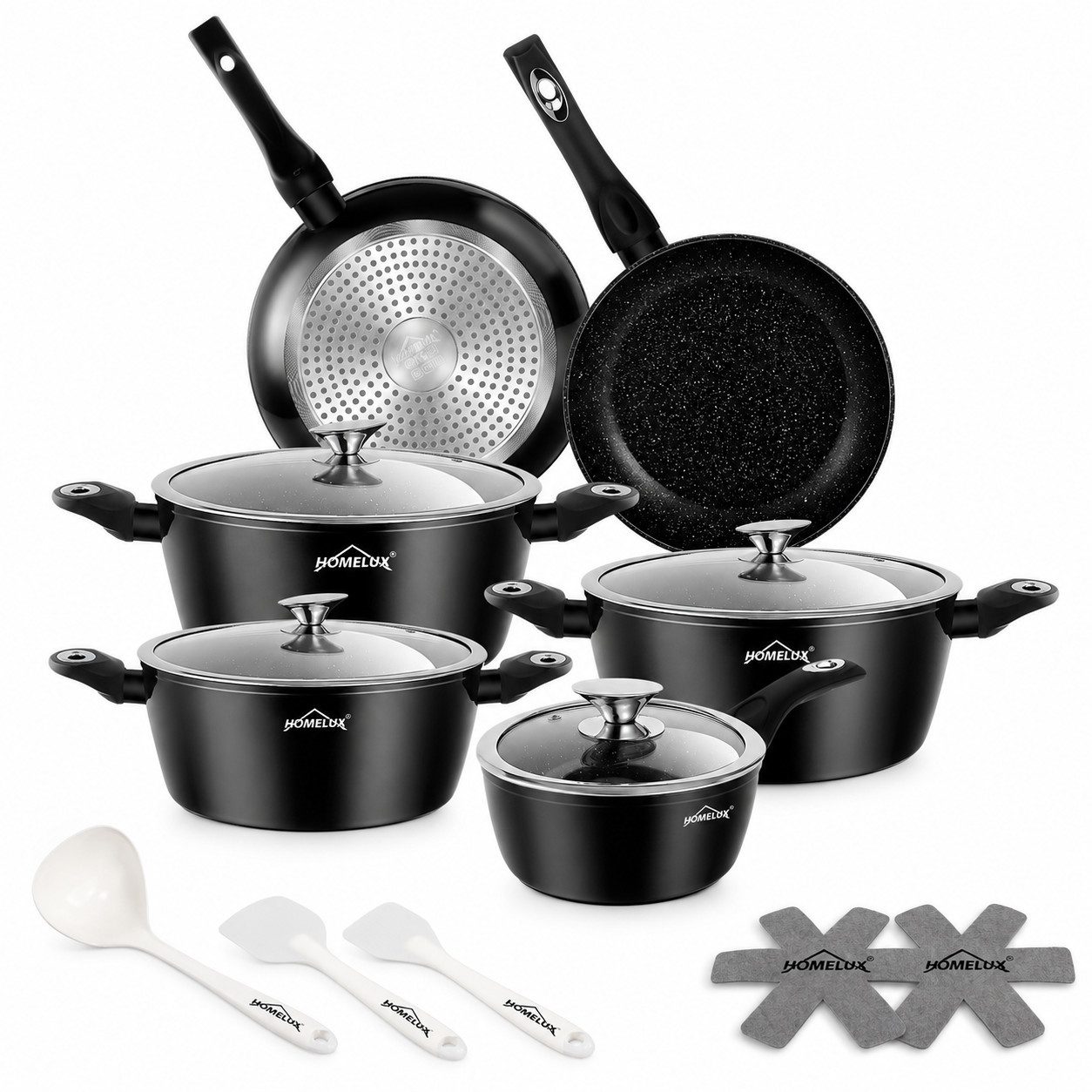 HOMELUX Topf-Set Kochgeschirr-Set, Induktions Töpfe Set, Antihaftbeschichtung, Aluminium, Edelstahl (Set, 15-tlg), Induktion
