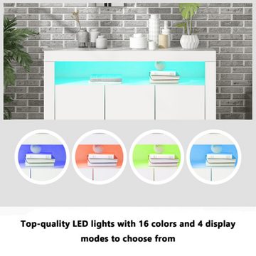 XDeer Sideboard Sideboard-Vitrine mit LED-Leuchten, moderne 3-türige Holz, Buffetschrank-Aufbewahrungseinheit mit Fernbedienung für Küche