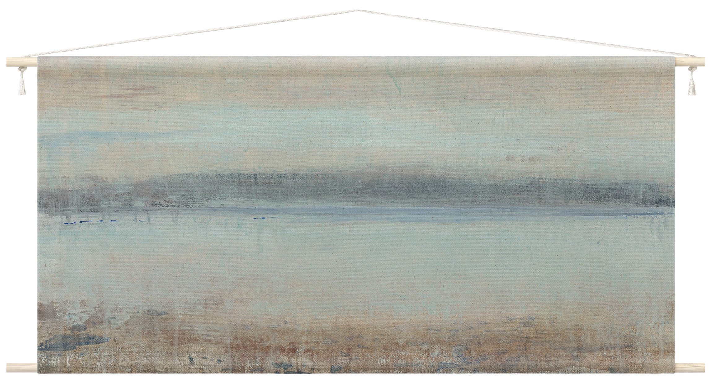 Bilderdepot24 Wandteppich modern Abstrakt Horizont über Blau I blau, rechteckig, Höhe: 2.6 mm, großes Wandbild aus Natur-Baumwolle Wandbehang Stoffbild Tuch Wollseil