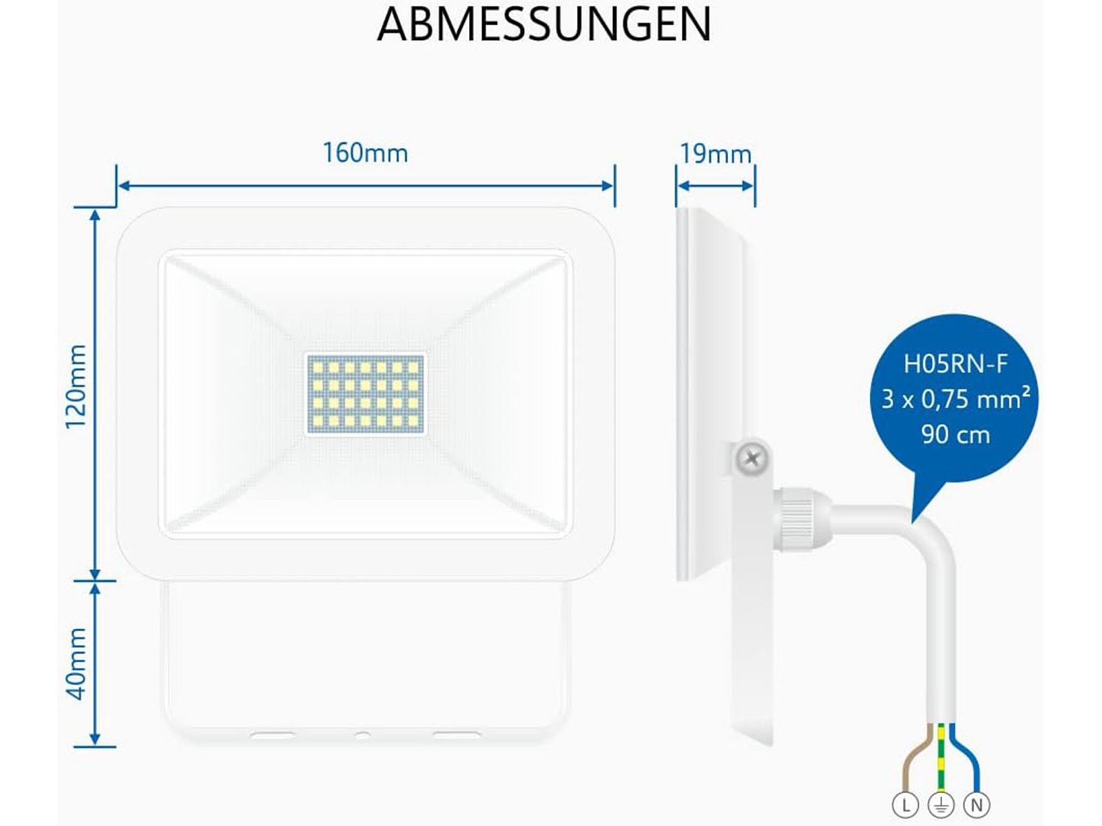 Elro LED Flutlichtstrahler, LED fest integriert, Tageslichtweiß, Außenleuchten Wand-Strahler, Scheinwerfer, Werkstattlampe, Weiß, 12cm