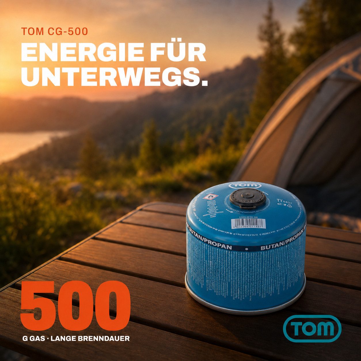 TOM Gaskartusche 500g Schraubgaskartuschen Set EN417, 1 St., Butan-/Propangemisch, 1er Set