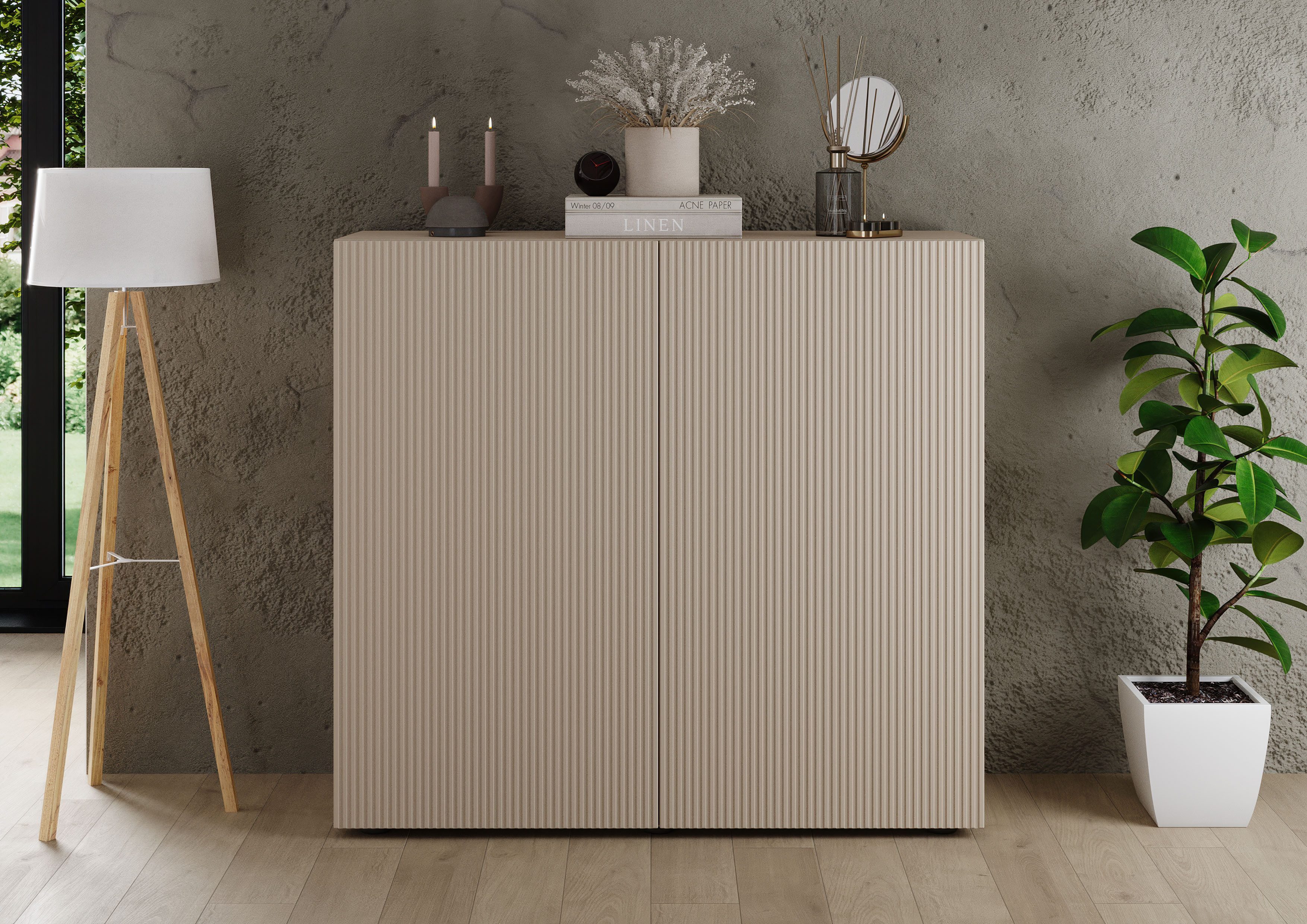 Highboard Rio, Höhe 111 cm, Breite 120 cm, Stauraumschrank, Kommode, 2 Türen