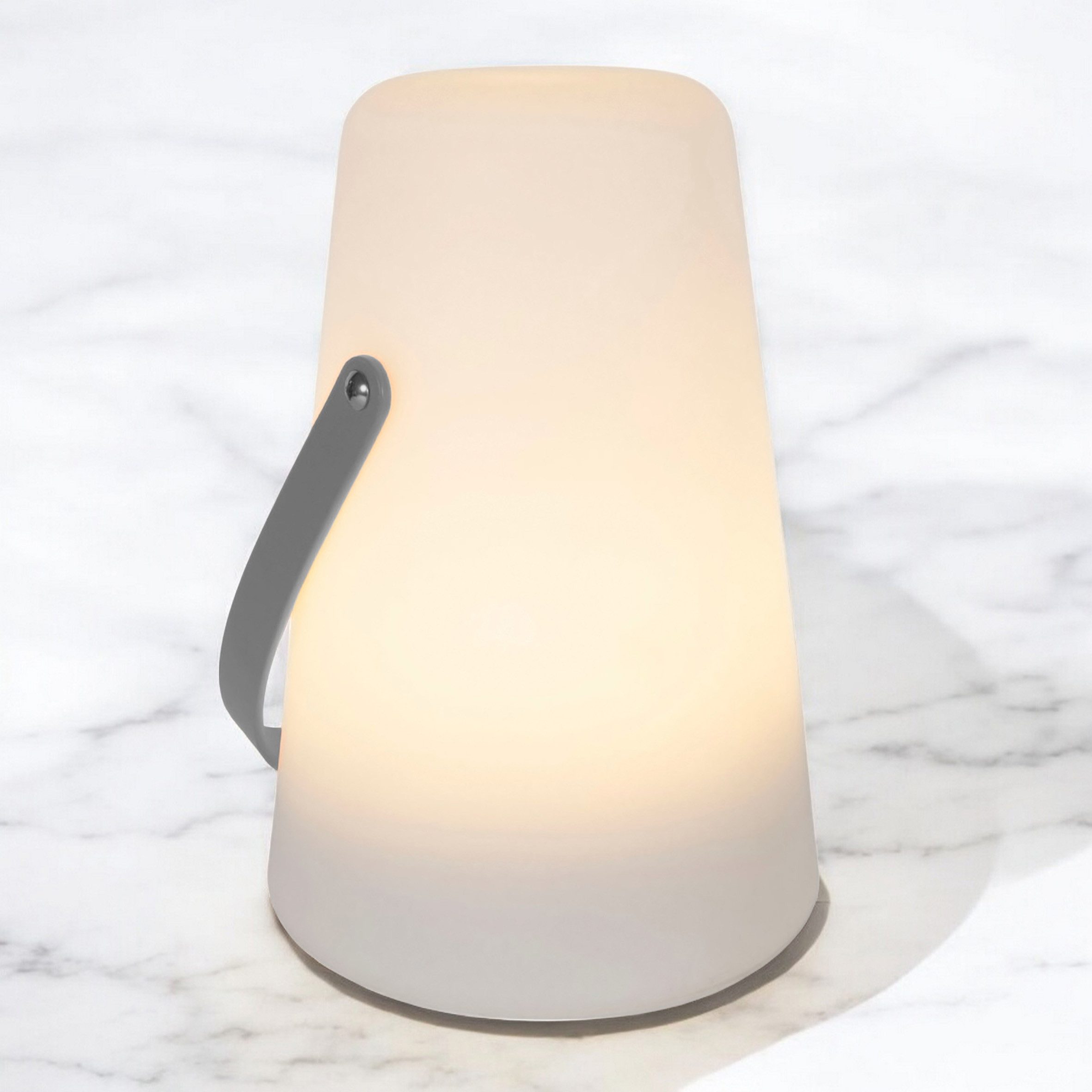Spetebo Außen-Tischleuchte LED Tischlampe mit Lederband konisch rund, mit Timer, LED fest integriert, warm weiß, Gartenlampe