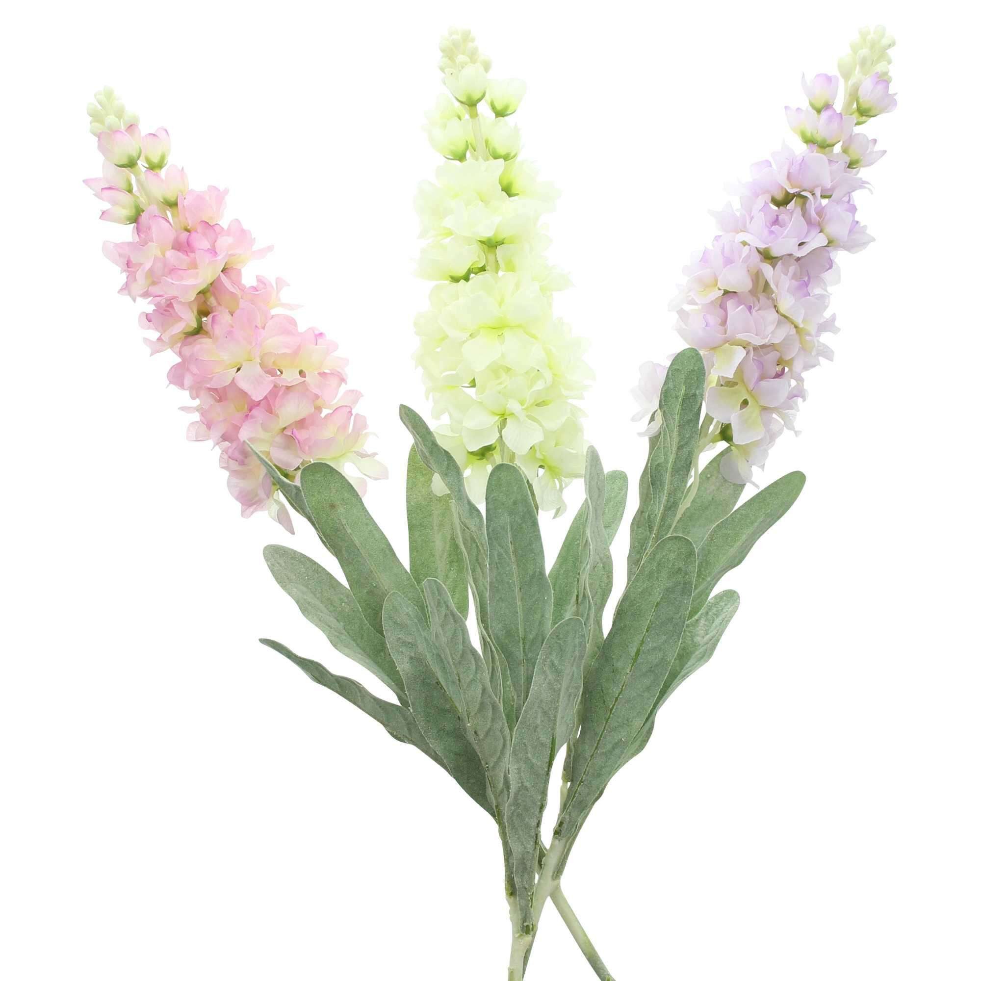 Kunstblume "Levkoje" 3er Set künstliche Blumen wie echt 80 cm lang, Deko Pflanzen