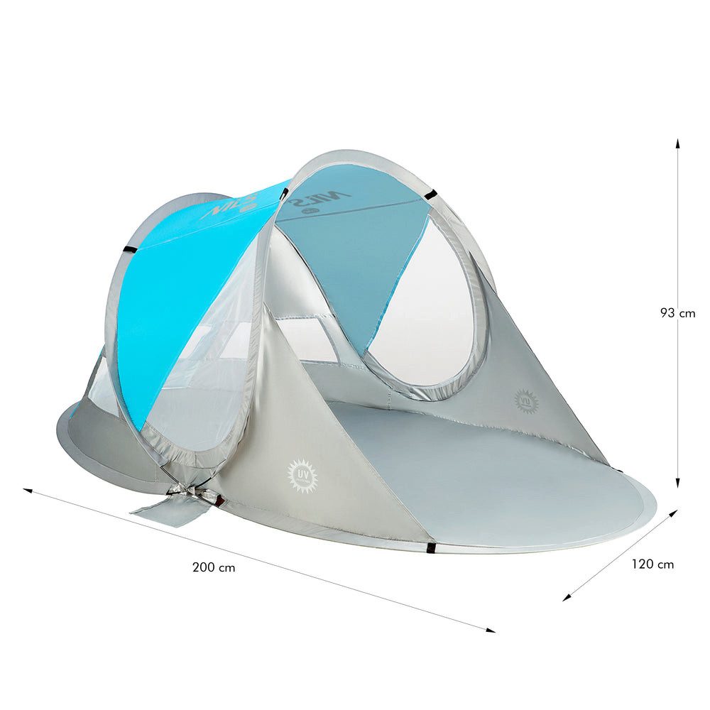 Nils Strandmuschel Strandzelt Sonnenschutz Familienzelt, (Spar-Set, 1 tlg., 200 x 120 cm faltbar), Pop-up, XXL-Größe, UV-Schutz, wasserdichter Boden