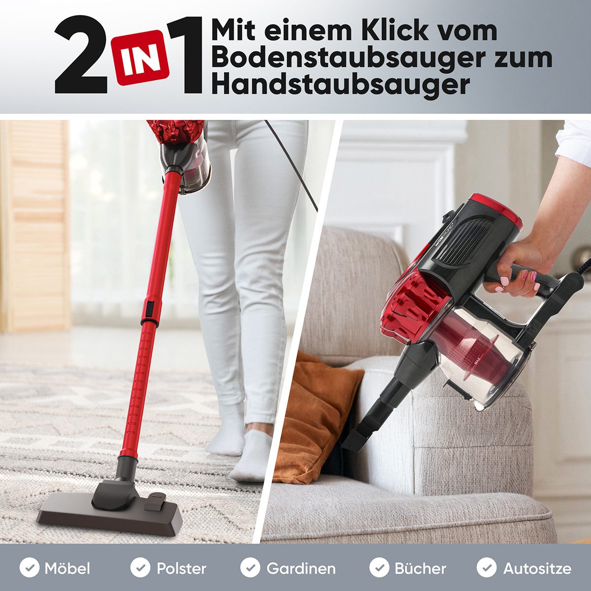 CLATRONIC Bodenstaubsauger BS 1314, Staubsauger Handstaubsauger, starke Saugleistung