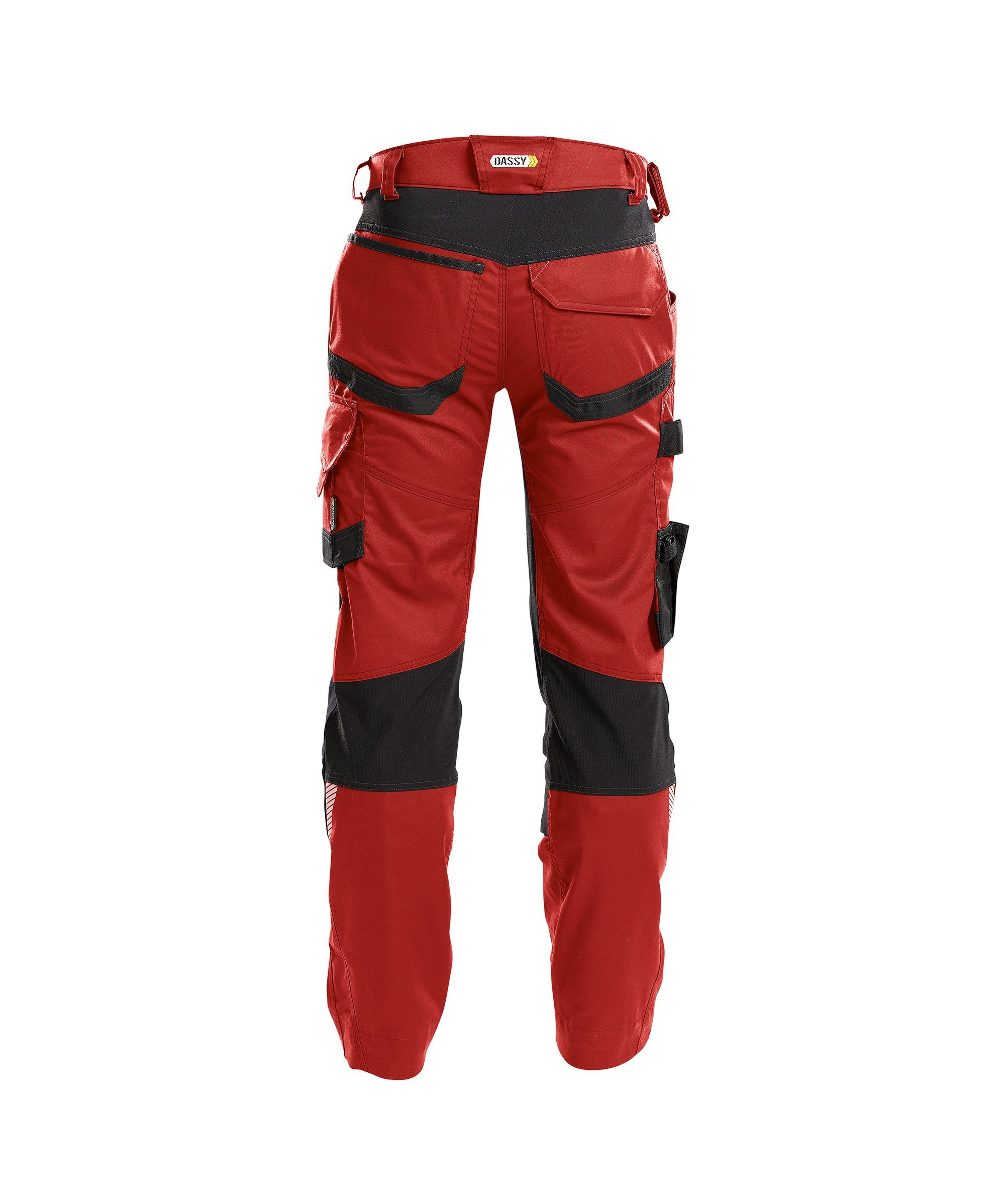 Dassy Arbeitshose Arbeitshose mit Dynax (1-tlg) Stretch Kniepolstertaschen und rot/schwarz