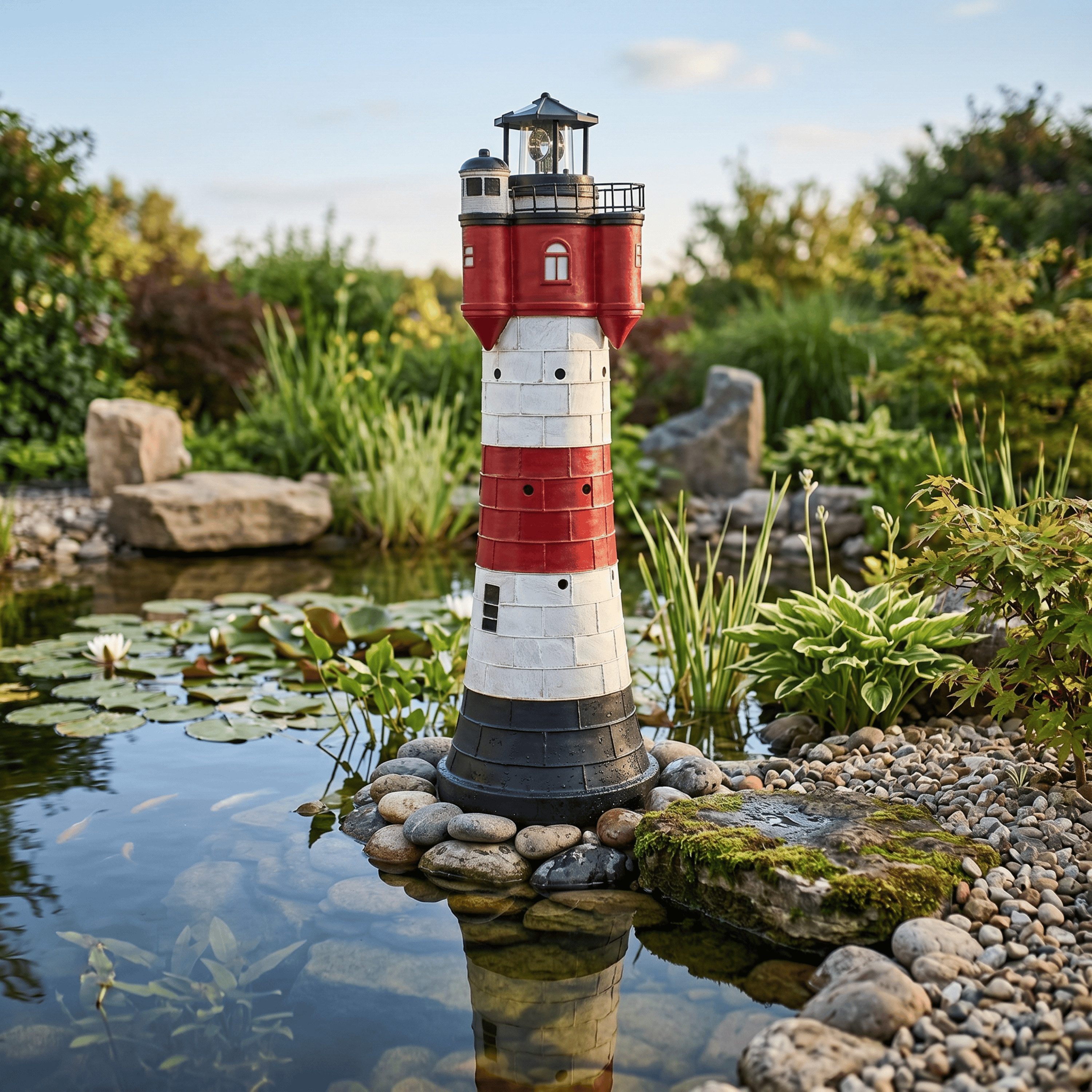 Jürgen Westerholt GmbH Gartenfigur 2325 Roter Sand, Solar Leuchtturm Roter Sand XL mit rotierendem LED Reflektor 80cm