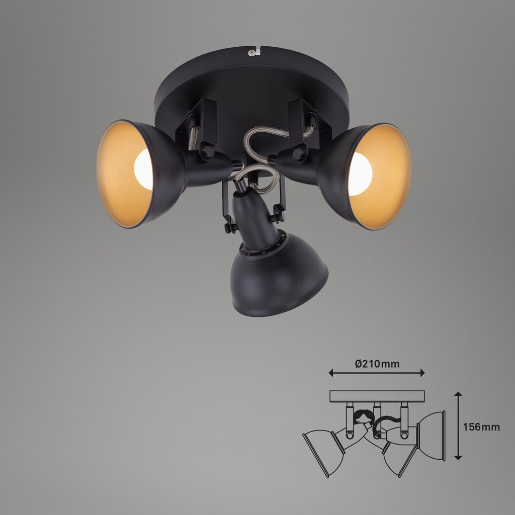 Briloner Leuchten LED Deckenleuchte 2049-035R, ohne Leuchtmittel, 2700K - Extra-Warmweiß, Deckenlampe, 21x15,6cm, Schwarz-Gold, max.40W, E14, Wohnzimmer, Flur