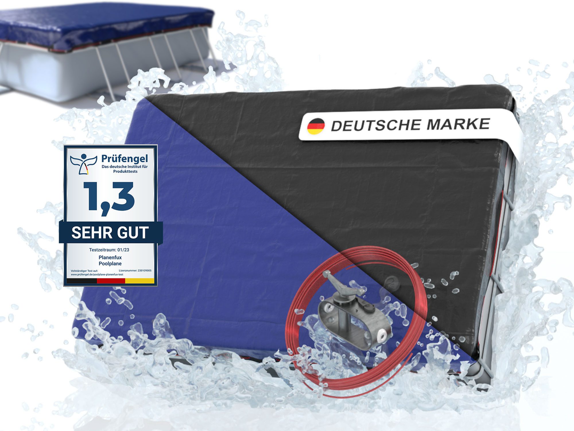 Planenfux® Pool-Abdeckplane Winterabdeckung rechteckig UV-beständig PE (Poolplane mit Stahlseil, inkl. Seilspanner), 200 g/m² wetterfest