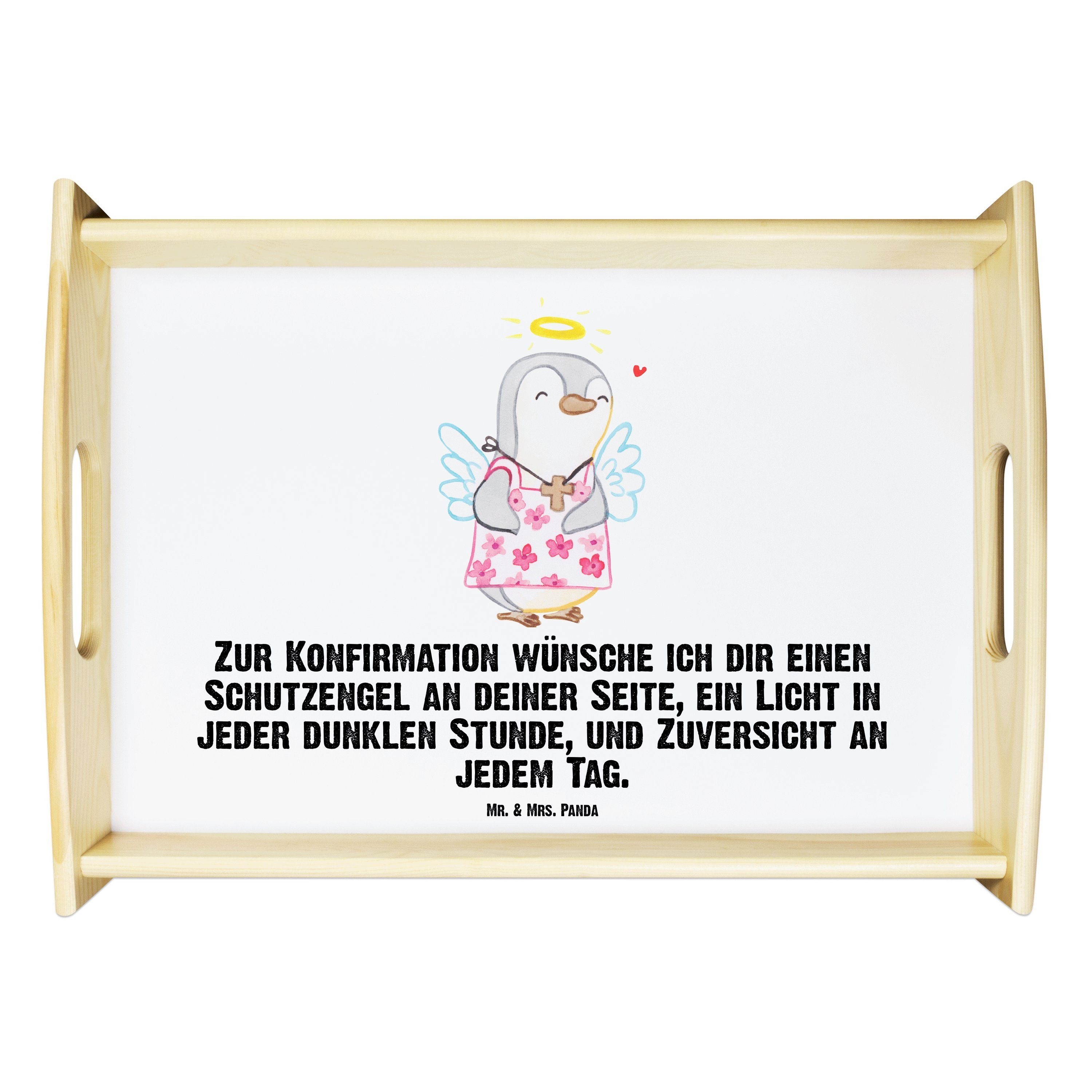 Mr. & Mrs. Panda Tablett Pinguin Konfirmation - Weiß - Geschenk, Konfirmation Geschenk, Schutz, Echtholz lasiert, (1-tlg)