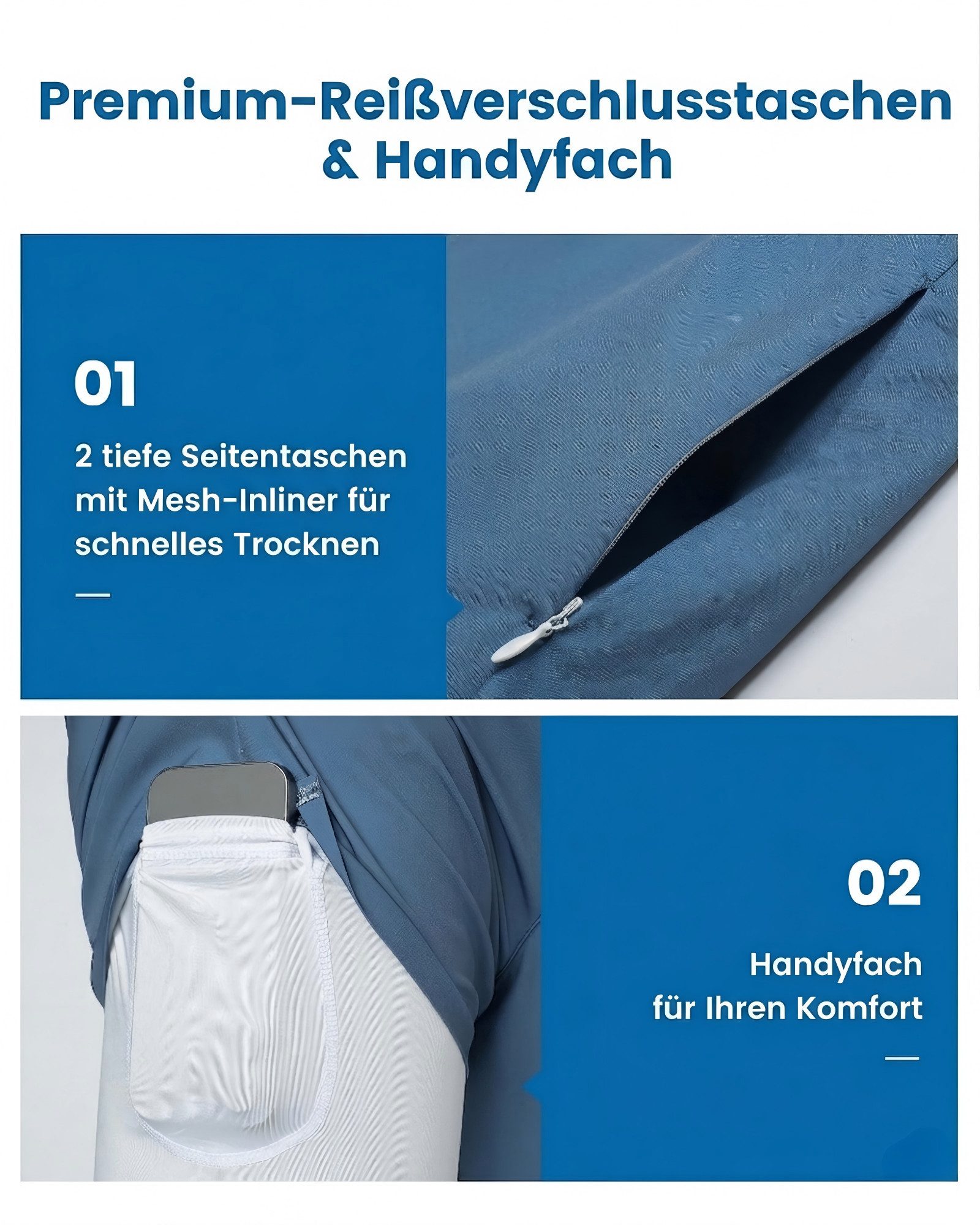 MaaMgic Shorts Herren Stretch kurze Hose Männer Badehose mit Reißverschlusstaschen (1-tlg) – Bild 5 von 5