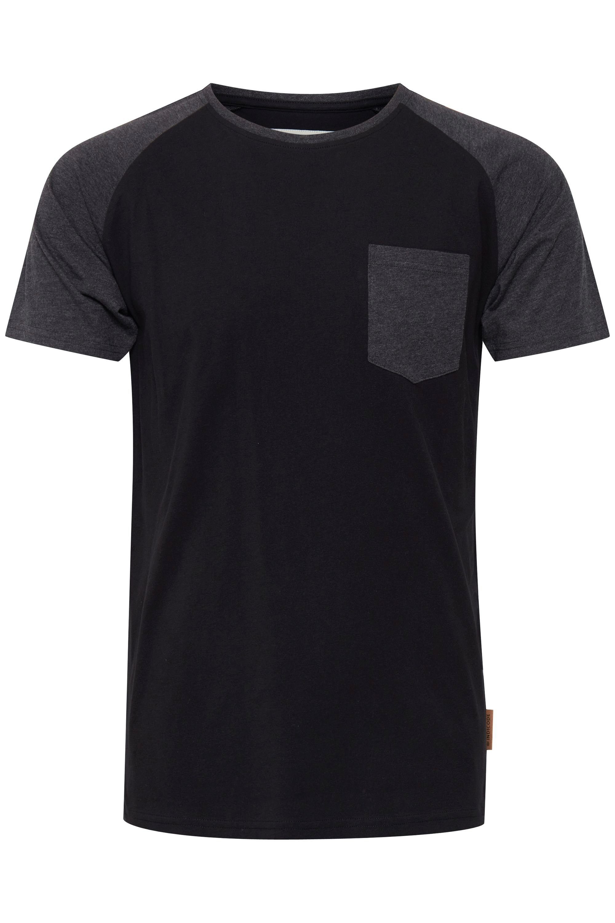 Indicode Rundhalsshirt IDGresham Kurzarmshirt im Baseball-Look Black - Charcoal (9992)