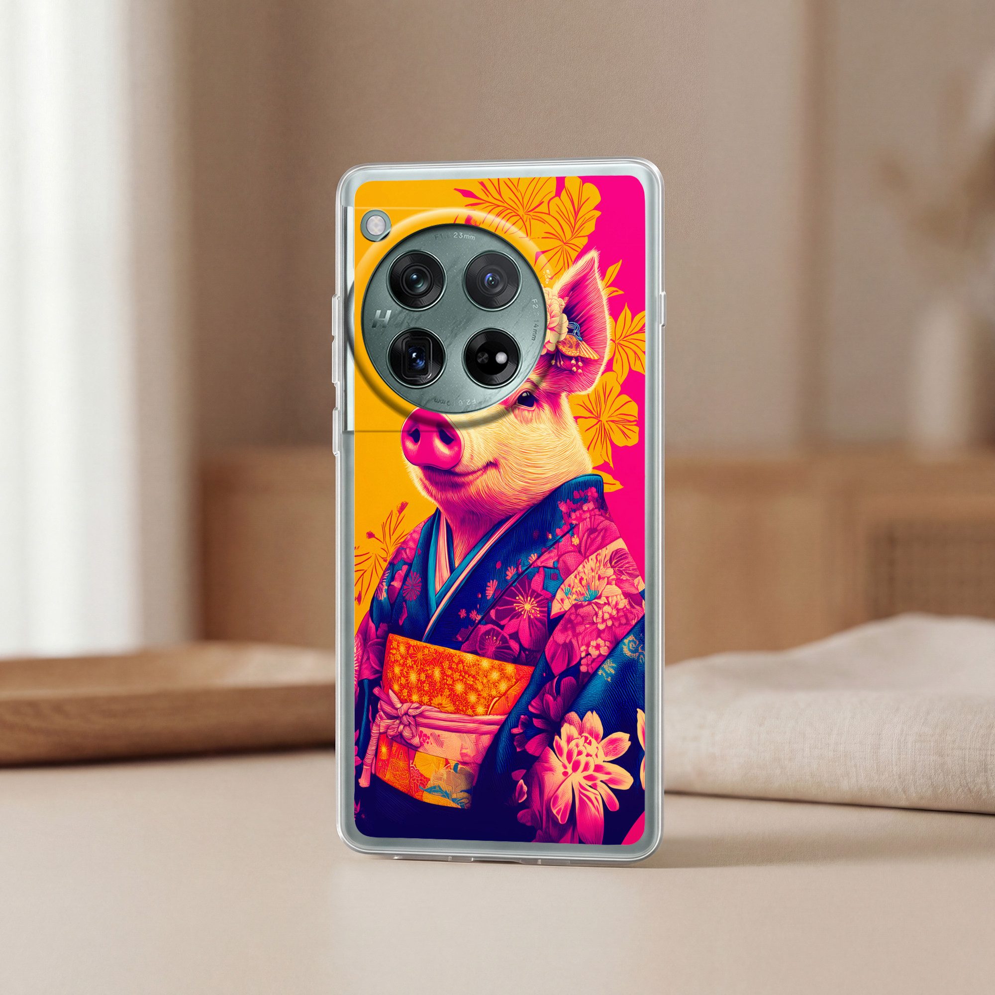 MuchoWow Handyhülle für OnePlus 12 Schwein - Blumenkrone - Kimono - Abstrakt, Handy Case, Silikon, Bumper Case Dünn