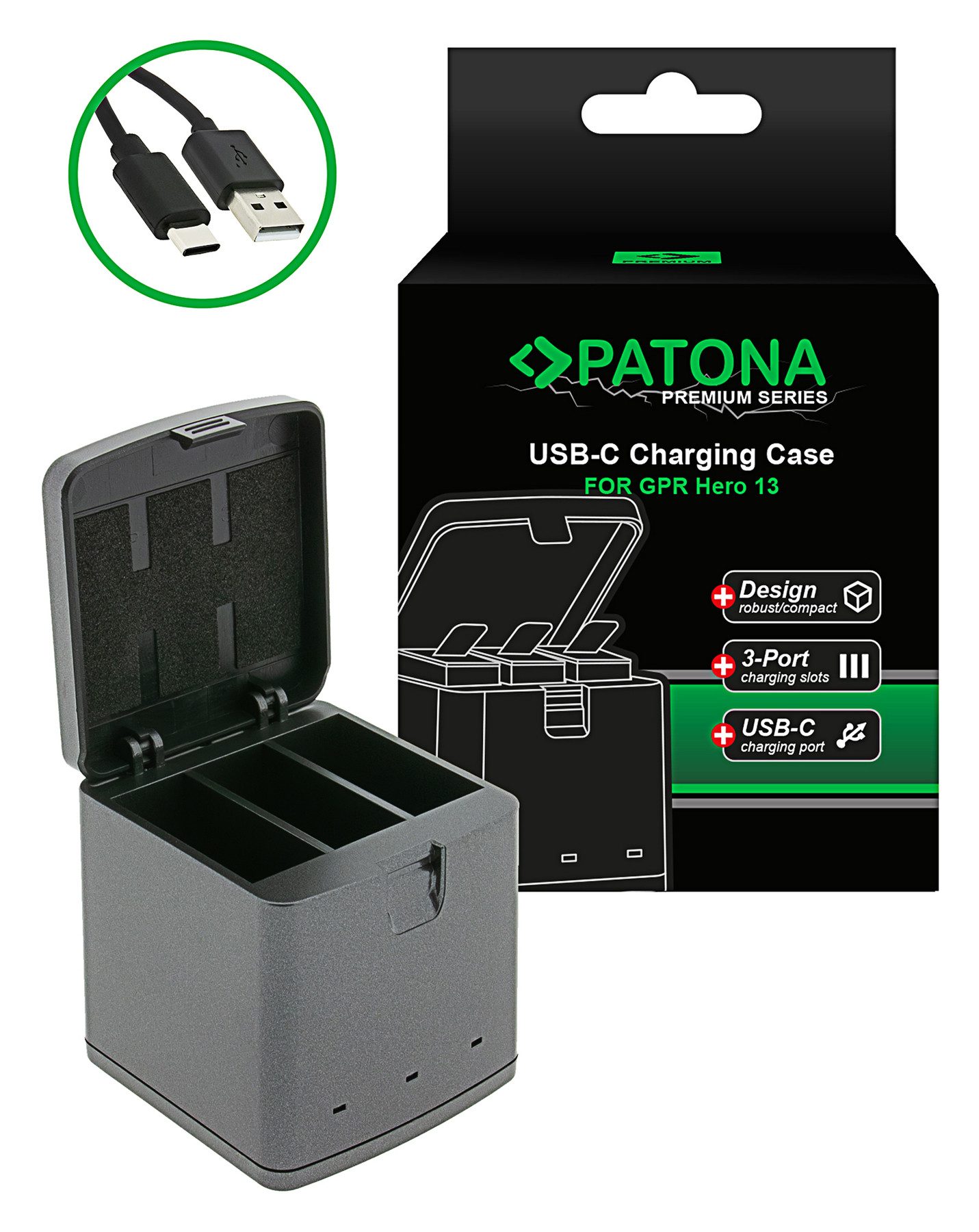 Patona PATONA Tripple-Charger Ladebox für GoPro Hero 13 Kamera-Ladegerät (1-tlg)