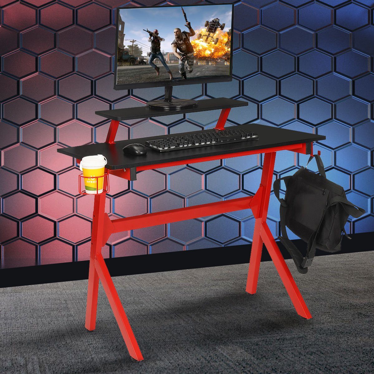 Insma Gamingtisch (1-St., 95x50x88 cm), mit Monitorstand Getränkehalter  Haken