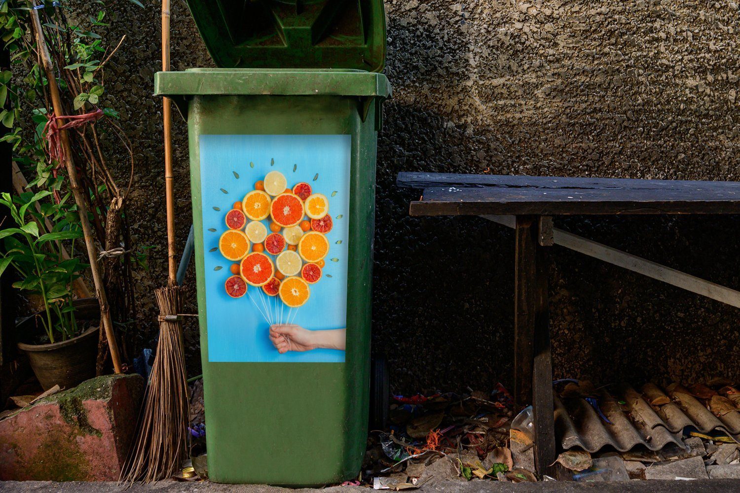 Sticker, Mülltonne, Mülleimer-aufkleber, MuchoWow (1 Wandsticker Container, Fruchtballons St), Abfalbehälter