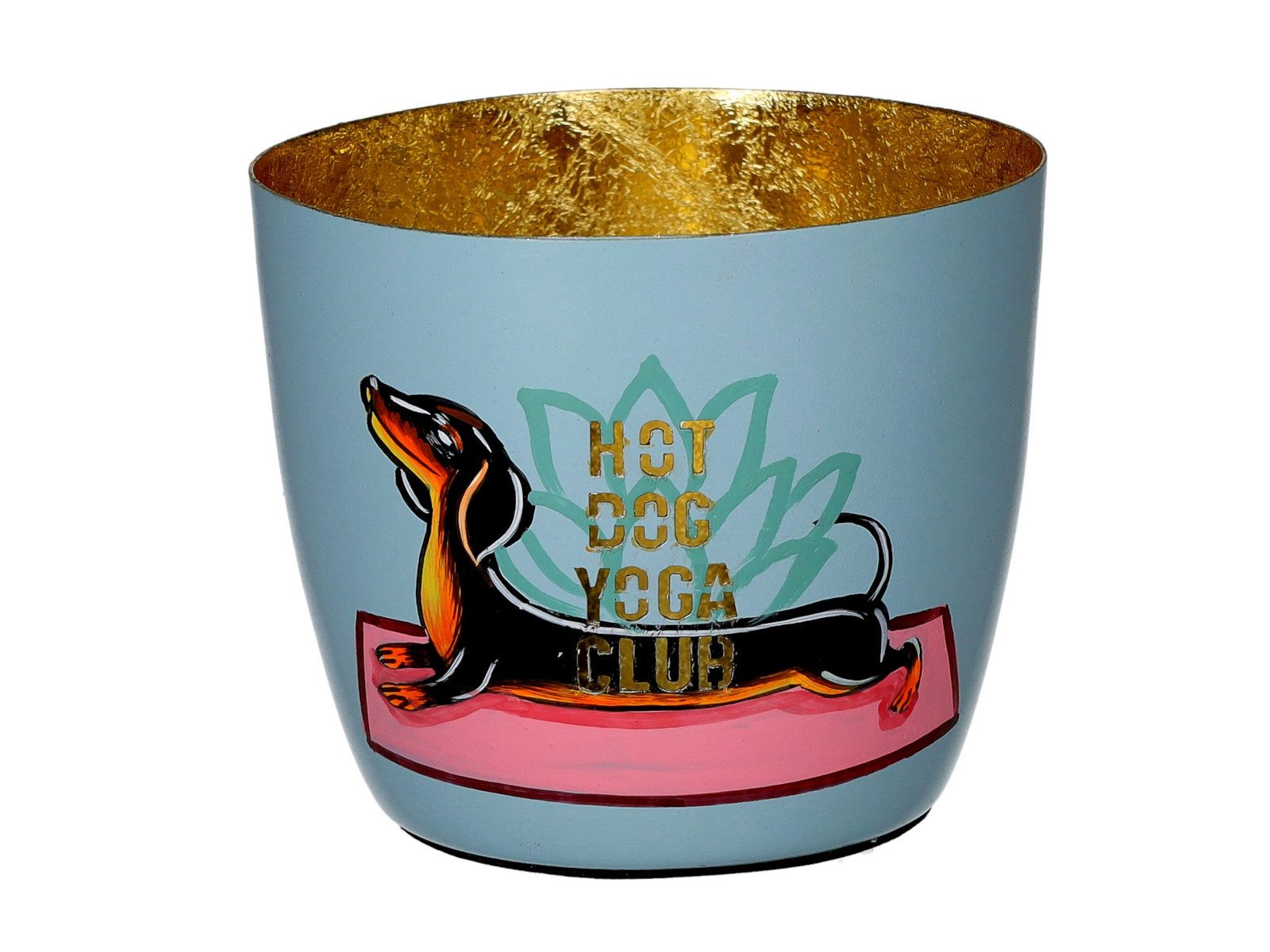 Giftcompany Windlicht Madras Windlicht M Yoga Hund blau/gold 8,5cm