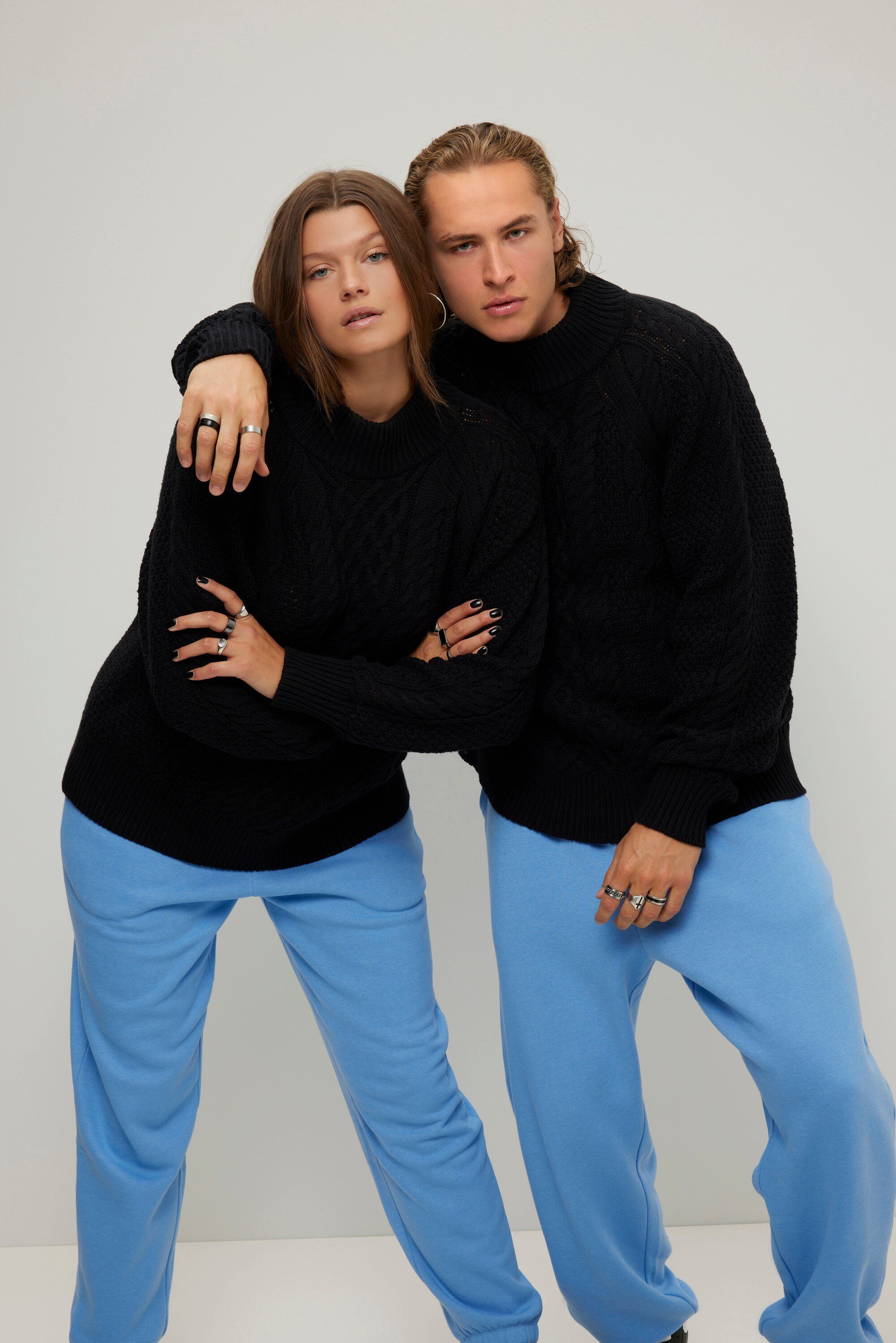Strickpullover Rollkragen-Pullover oversized Zopfmuster Langarm
