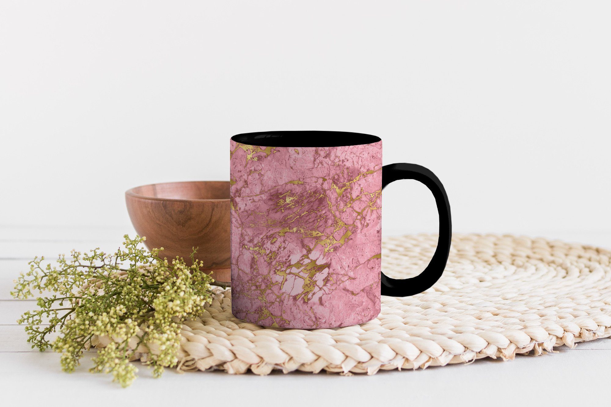 MuchoWow Tasse Gold - - Teetasse, Kaffeetassen, Geschenk Keramik, Farbwechsel, Marmor Rosa, Zaubertasse