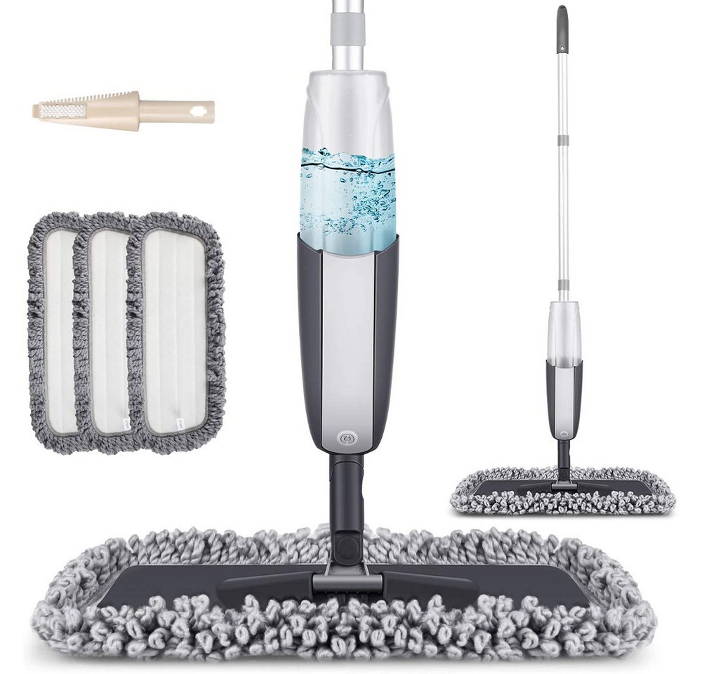 HUGERSTONE Sprühwischer Bodenwischer mit Sprühfunktion, Wischmopp mit Wassertank (mit 3 Waschbaren Mikrofaser Pads für alle Böden) 360 Grad Rotierender Wischmopp Spray Mop Wischer Boden