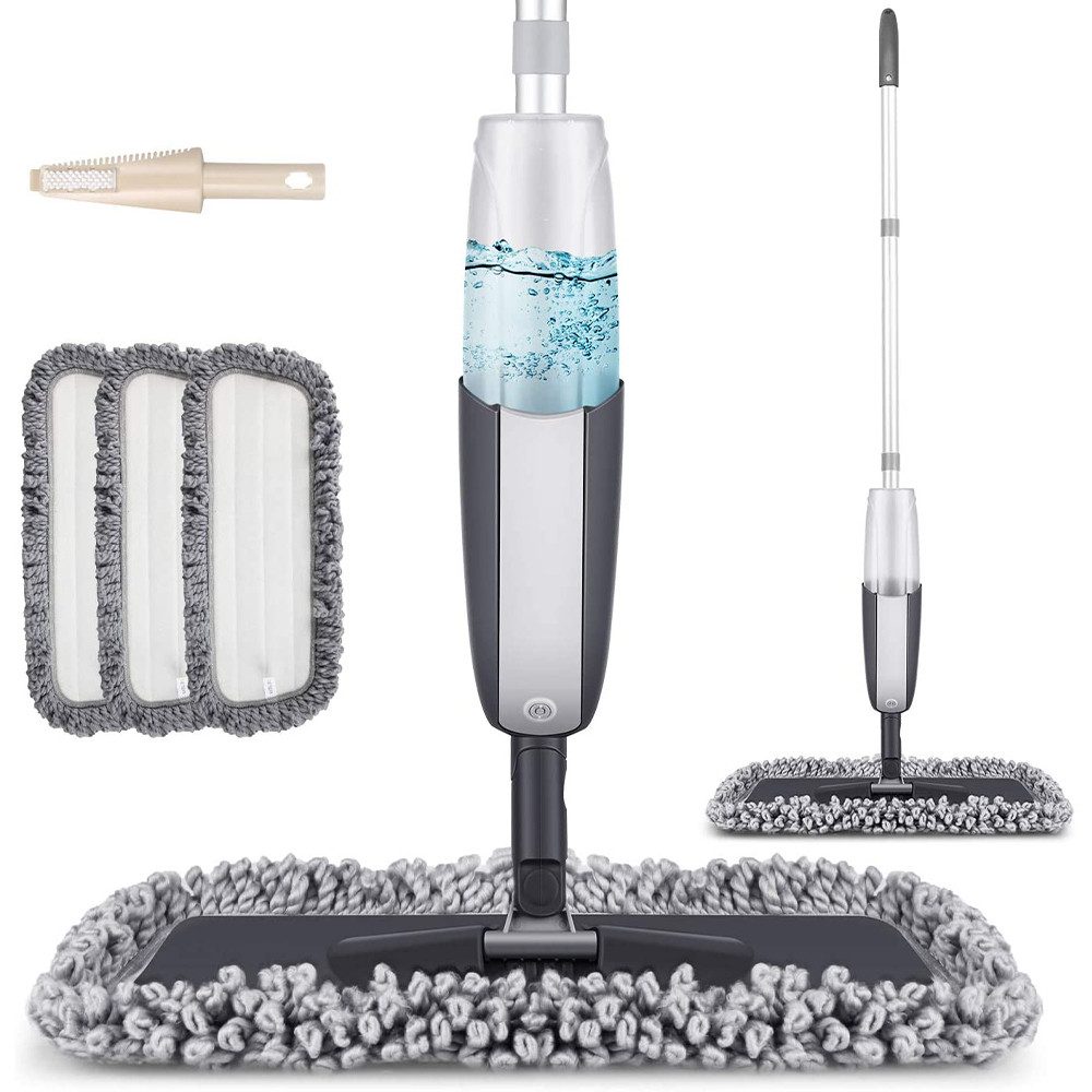 HUGERSTONE Sprühwischer Bodenwischer mit Sprühfunktion, wischmopp mit Wassertank (mit 3 Waschbaren Mikrofaser Pads für alle Böden) 360 Grad Rotierender Wischmopp Spray Mop Wischer Boden