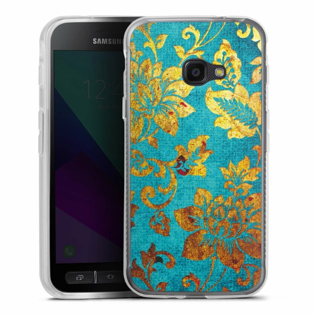 DeinDesign Handyhülle Vintage Ornamente Blumen Blue Vintage, Samsung Galaxy Xcover 4s Silikon Hülle Bumper Case Handy Schutzhülle