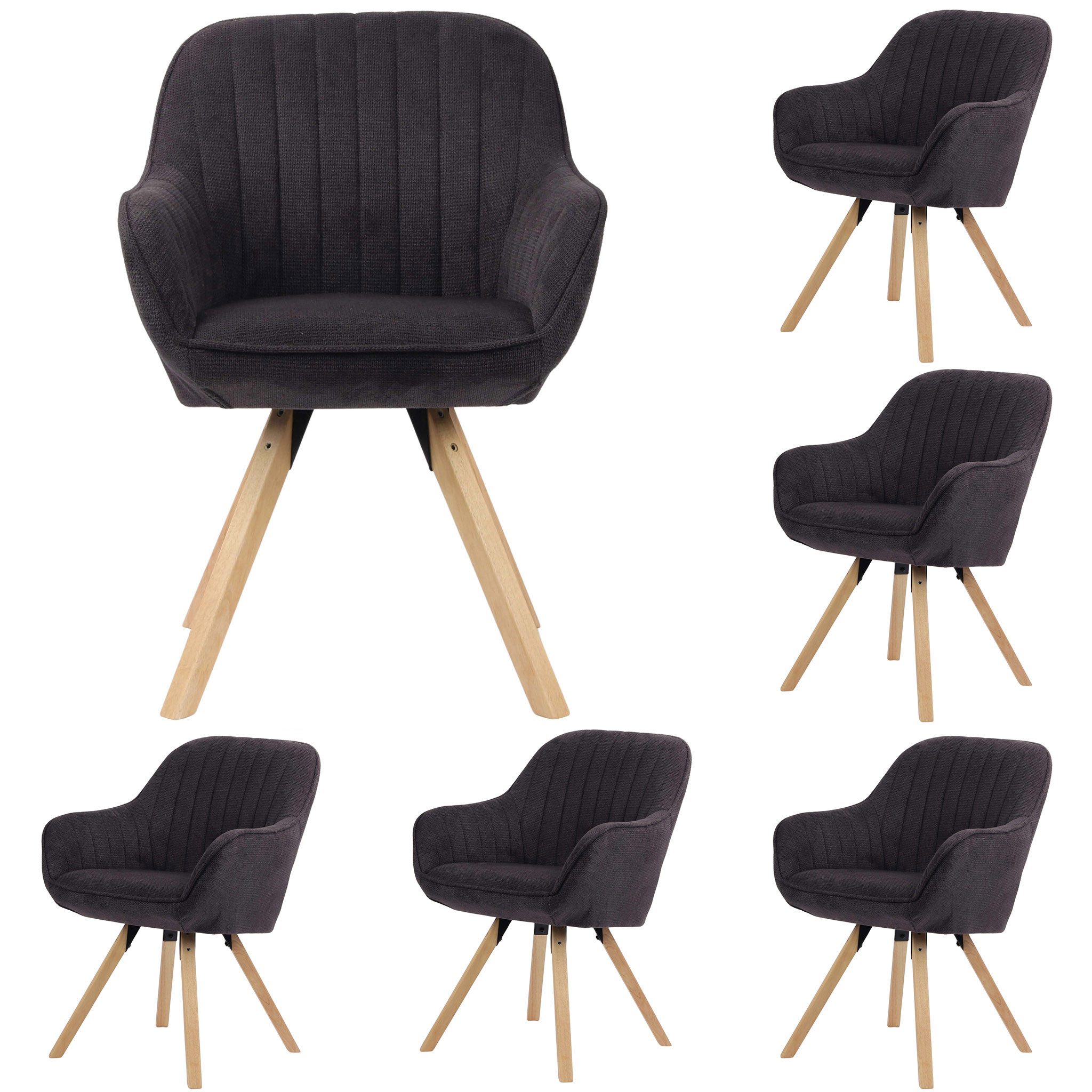 bene living Loungesessel Matera - drehbar - dunkelgrau (6-St., 6er Set), helles Holz-Gestell - durchgehende Arm- und Rückenlehne