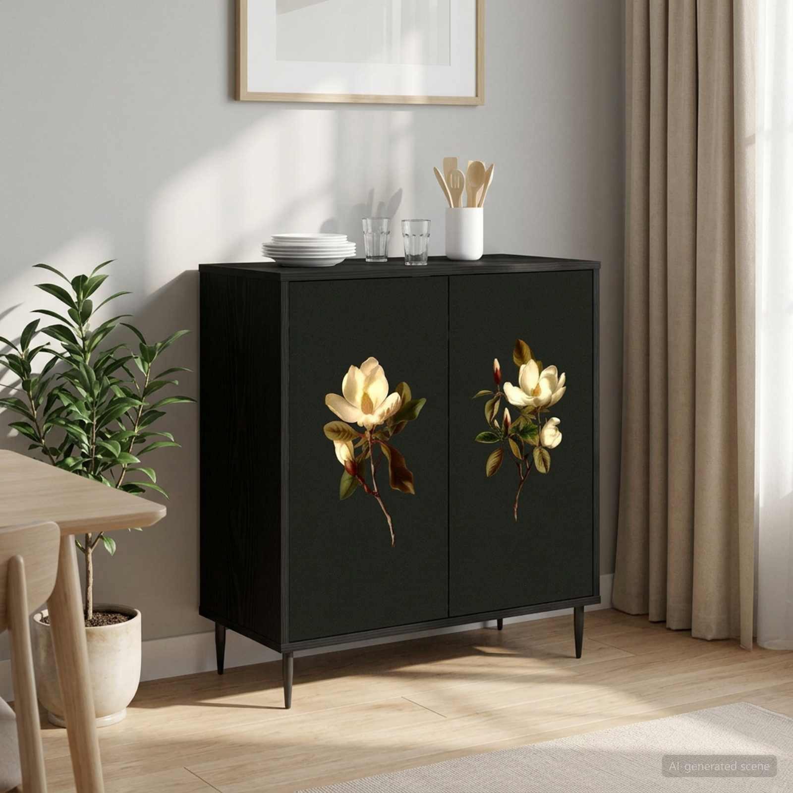 vidaXL Sideboard Sideboard BREMEN Schwarz Eichen-Optik 69 x 33 x 76 cm (1 St)