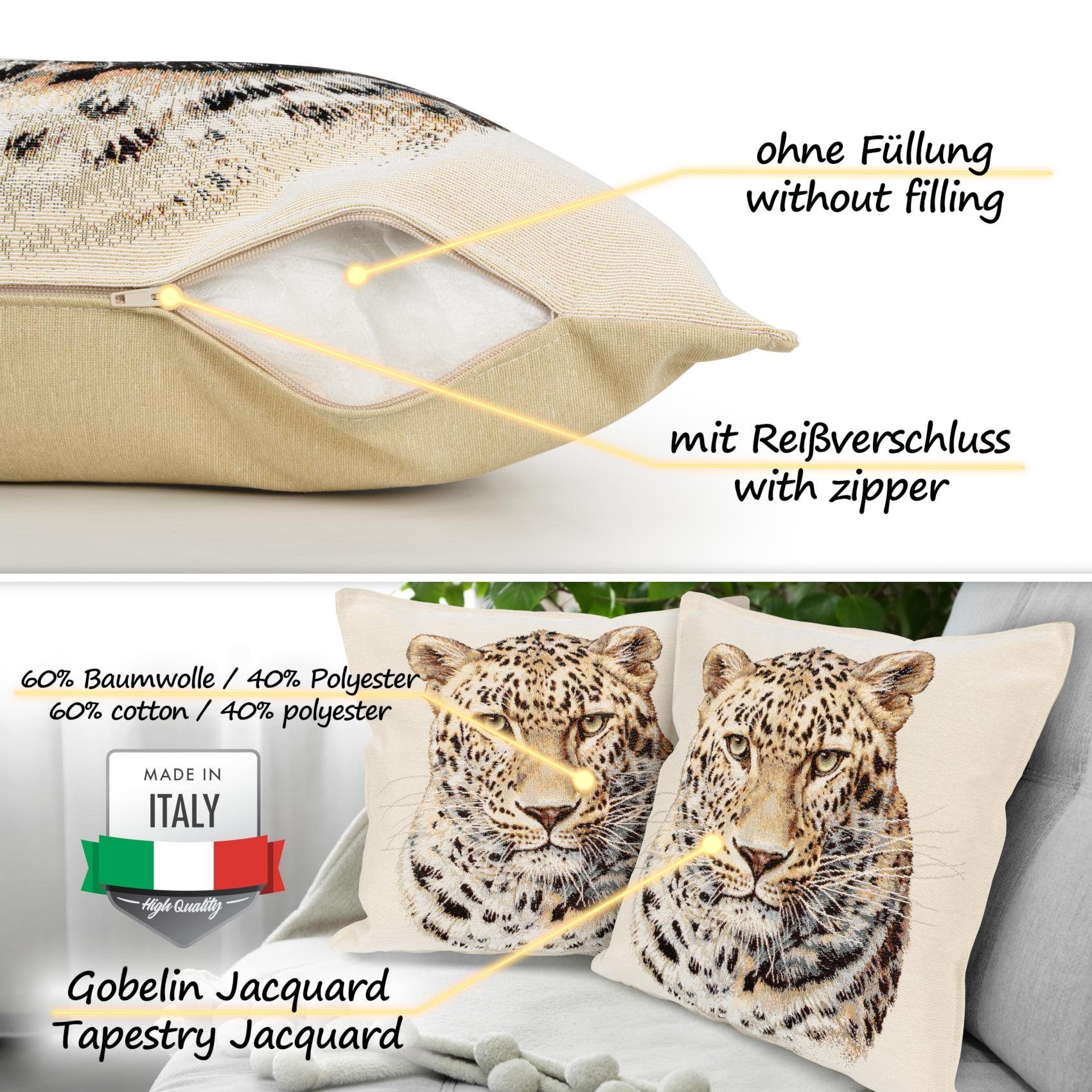 ANRO Dekokissen Royal Jacquard-Gobelin Kissen 45x45cm Dekokissen Bezug waschbar, Vintage ohne Füllung mit Reißverschluss Leopard Beige