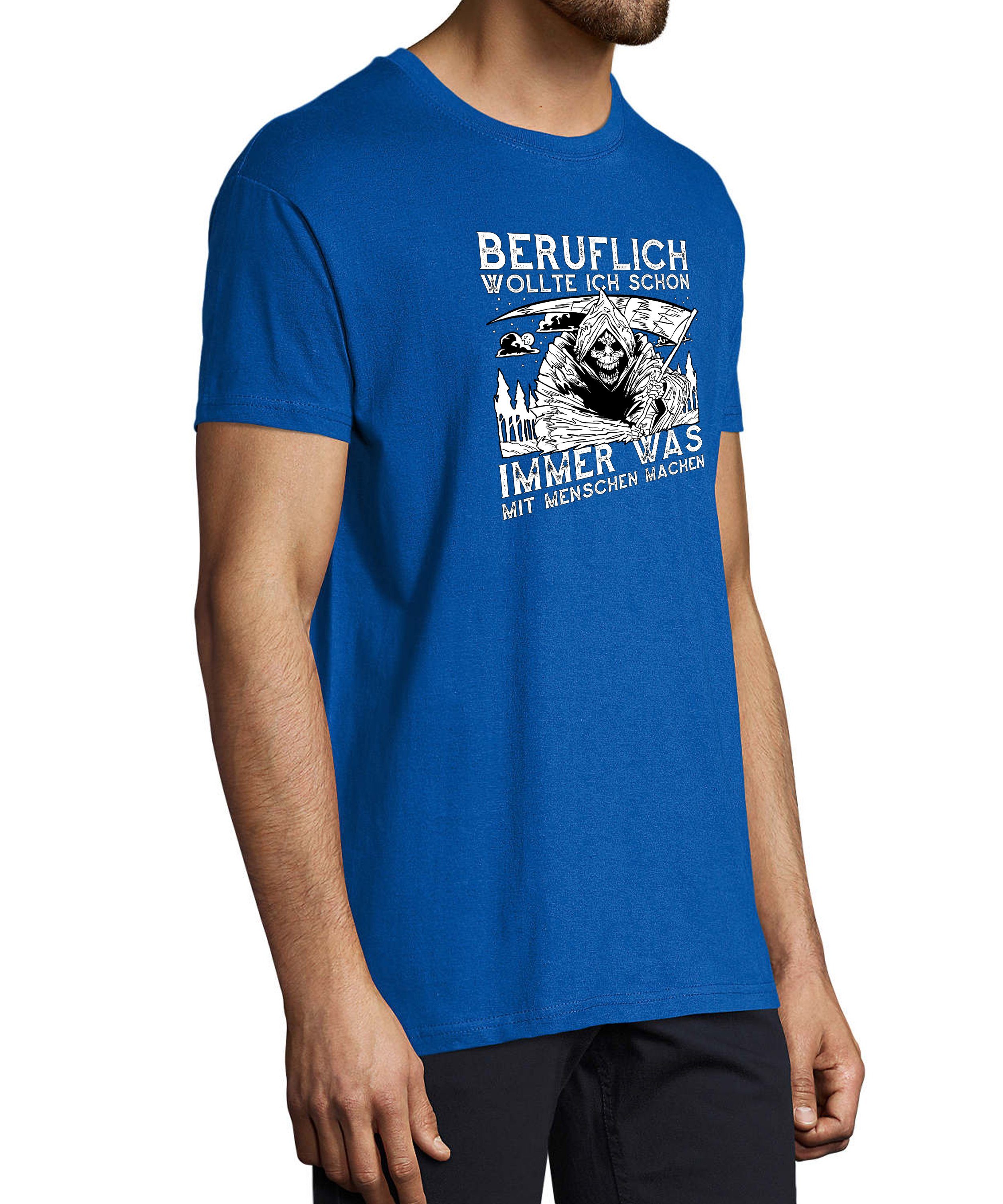 Grim Sense - T-Shirt Reaper mit mit Skelett Regular Baumwollshirt Aufdruck blau Print Herren royal Shirt Fit, i299 MyDesign24